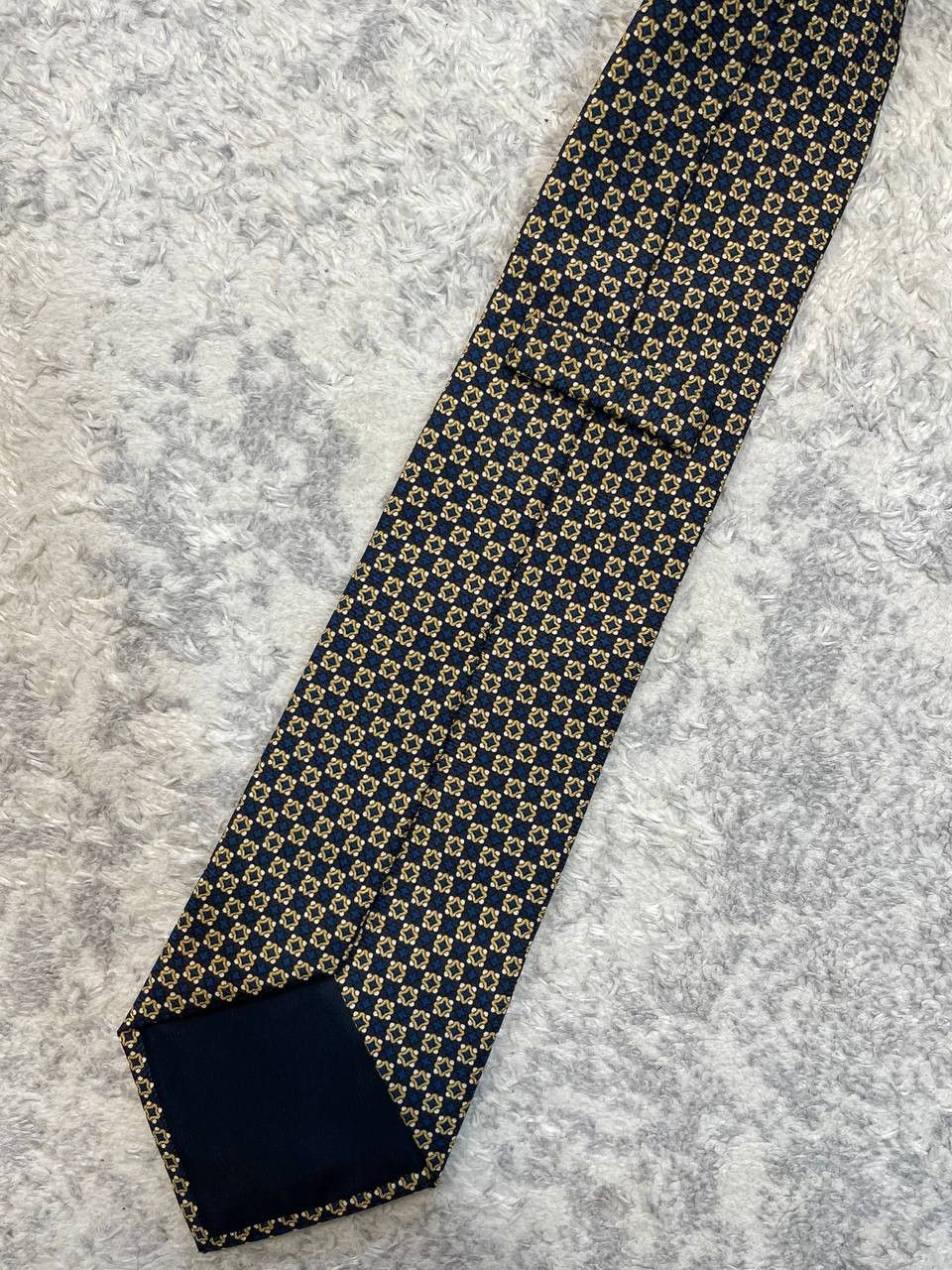 Bally Bally 100% Silk Tie Blue Gold Geometric Pattern Luxury Size ONE SIZE - 8 Thumbnail