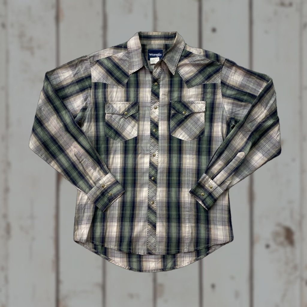 Wrangler VINTAGE Wrangler Pearl Snap Plaid Western Cowboy Shirt Mens Medium Blue Size US M / EU 48-50 / 2 - 1 Thumbnail