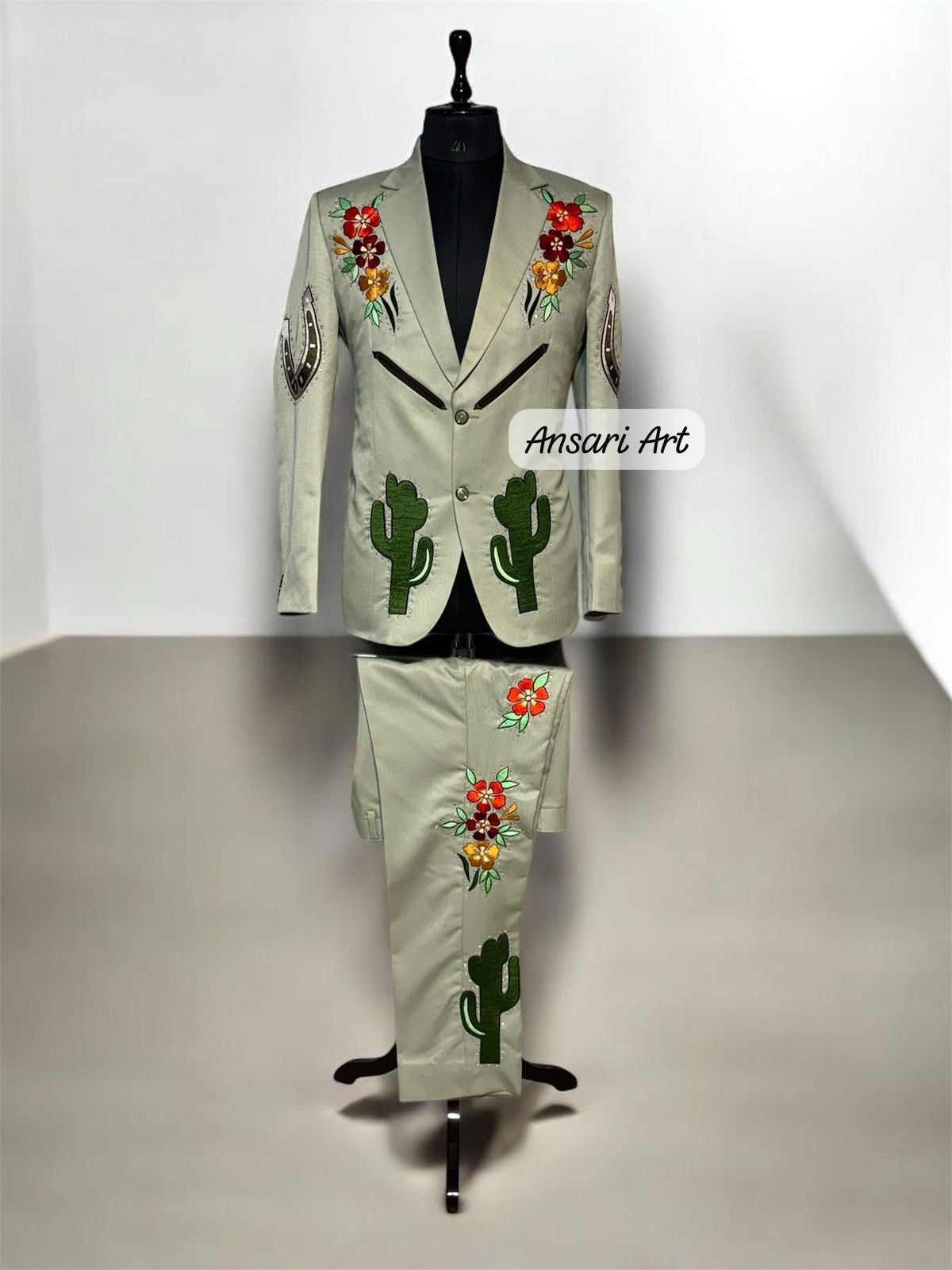 Other Men 2PC Customized cactus, floral embroidery western outfit Size 46R - 2 Thumbnail