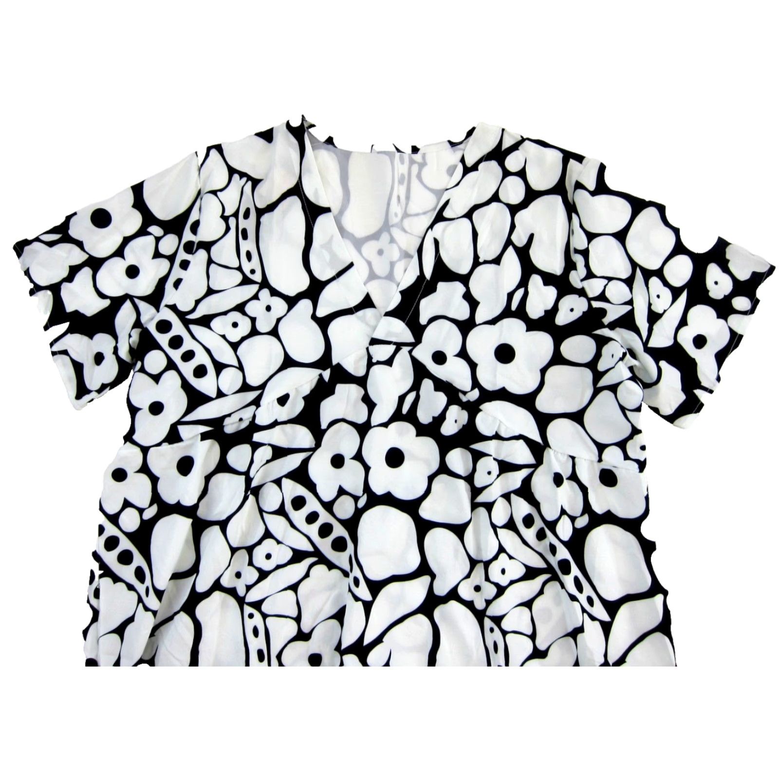 Vintage NWT Chartou Black White Floral V-Neck Short Sleeve Long Maxi Smock Dress XXL Size 40" / US 18 - 4 Thumbnail