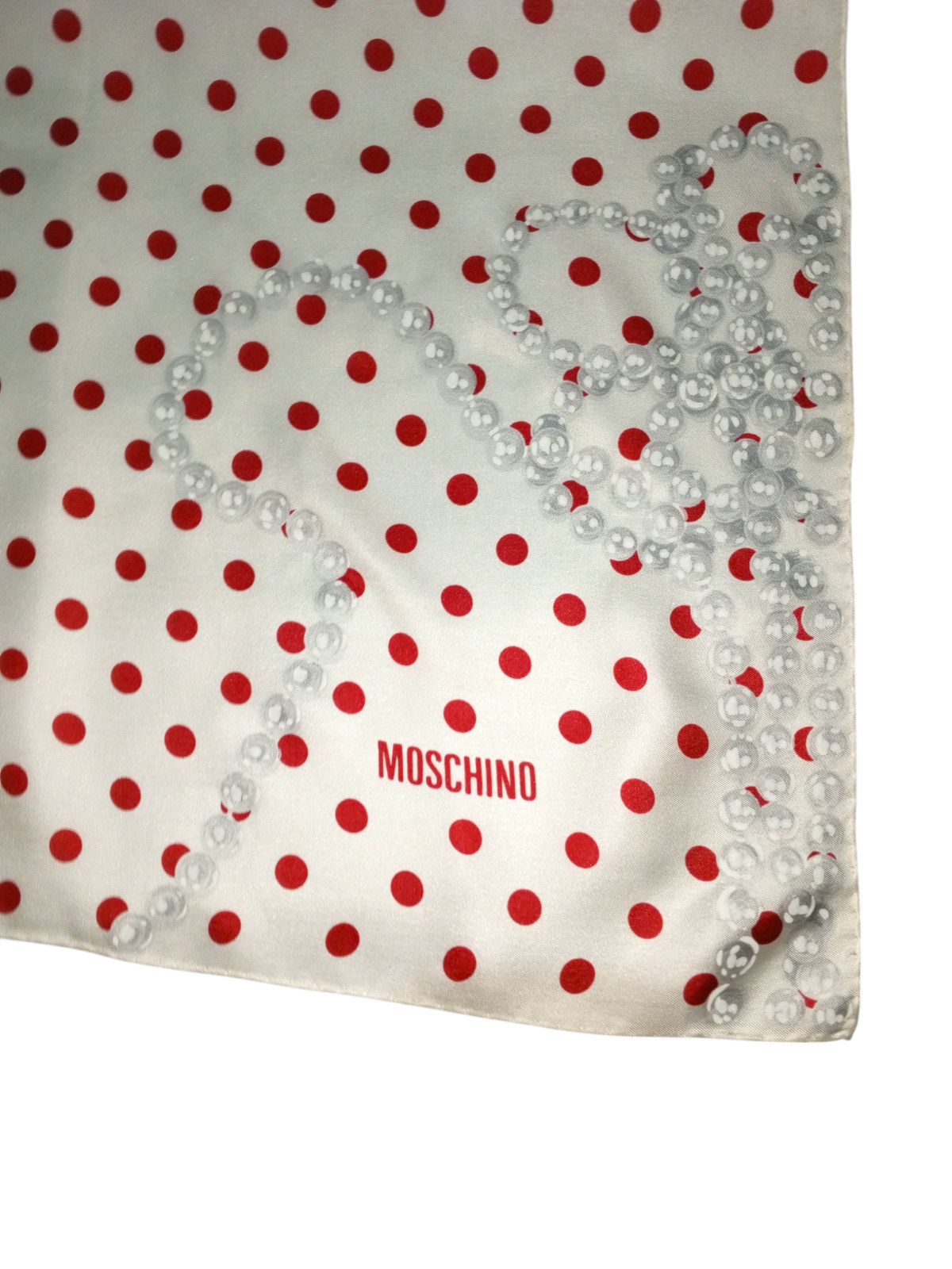 Moschino MOSCHINO PARIS Red Polka Dots White Pearls Beads Silk Scarf Size ONE SIZE - 5 Thumbnail