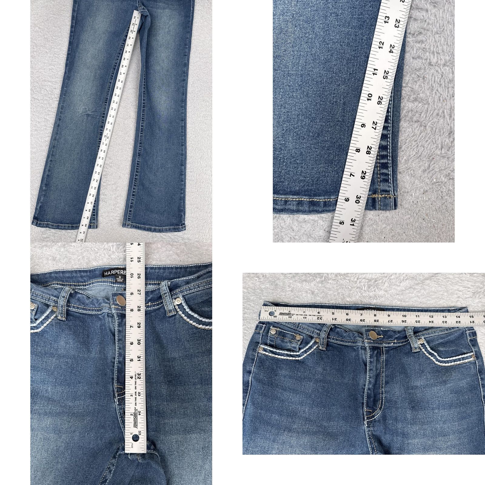 Vintage HARPER&IVY Jeans Bootcut Juniors 9 Blue Wash Mid Rise Stretch Rhinestone 29x31 Womens Pants Size 30" / US 8 / IT 44 - 8 Thumbnail