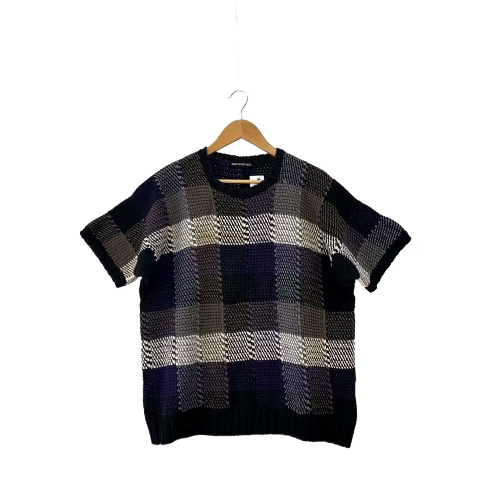 Issey Miyake ISSEY MIYAKE MEN Purple Check Short Sleeve Knit Sweater XL Size Purple Knit Mens Baseball? Wait. Size US XL / EU 56 / 4 - 2 Thumbnail