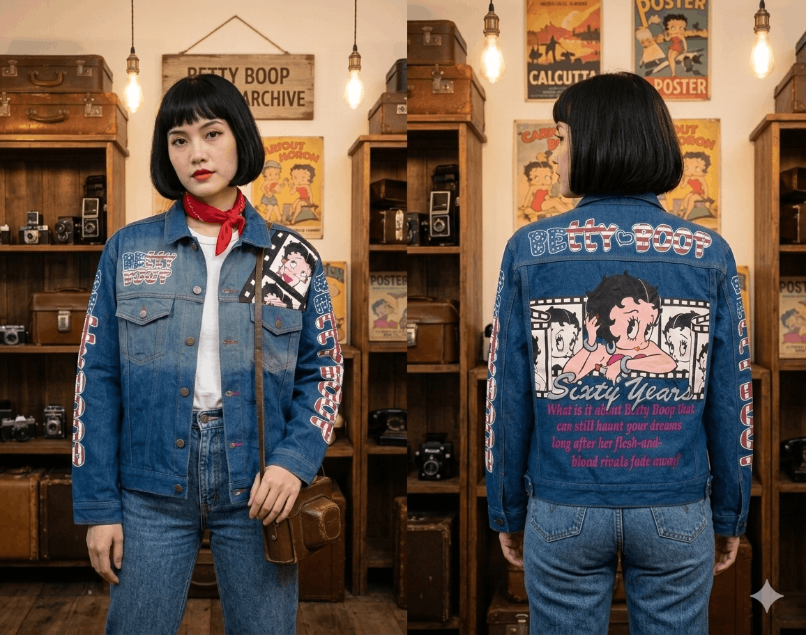 Cartoon Network Vintage 90s Betty Boop Sixty Years Denim Trucker Jean Jacket Size M / US 6-8 / IT 42-44 - 2 Thumbnail