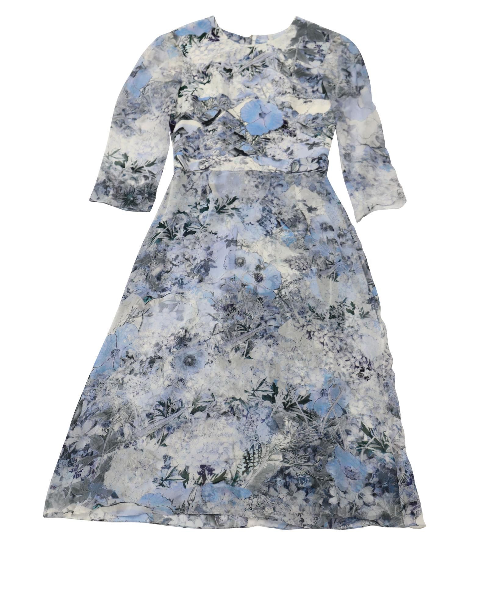 image of Blue Floral Silk Midi Dress By Erdem, Women's (Size XS)