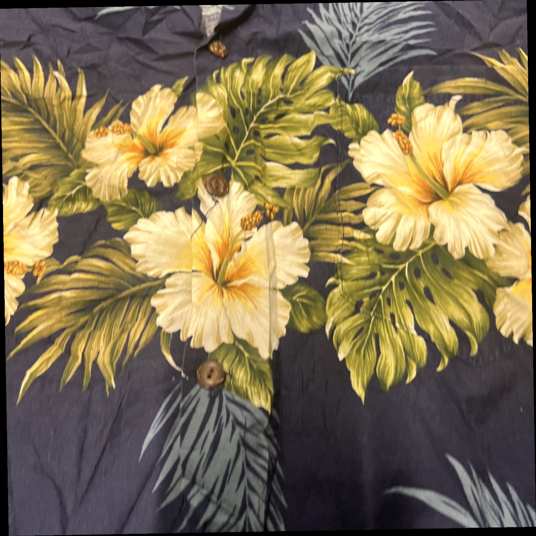 Vintage VTG KYs Hawaiian Shirt Mens Large Blue Hibiscus Palm Tree Print Camp Collar USA Size US L / EU 52-54 / 3 - 4 Thumbnail