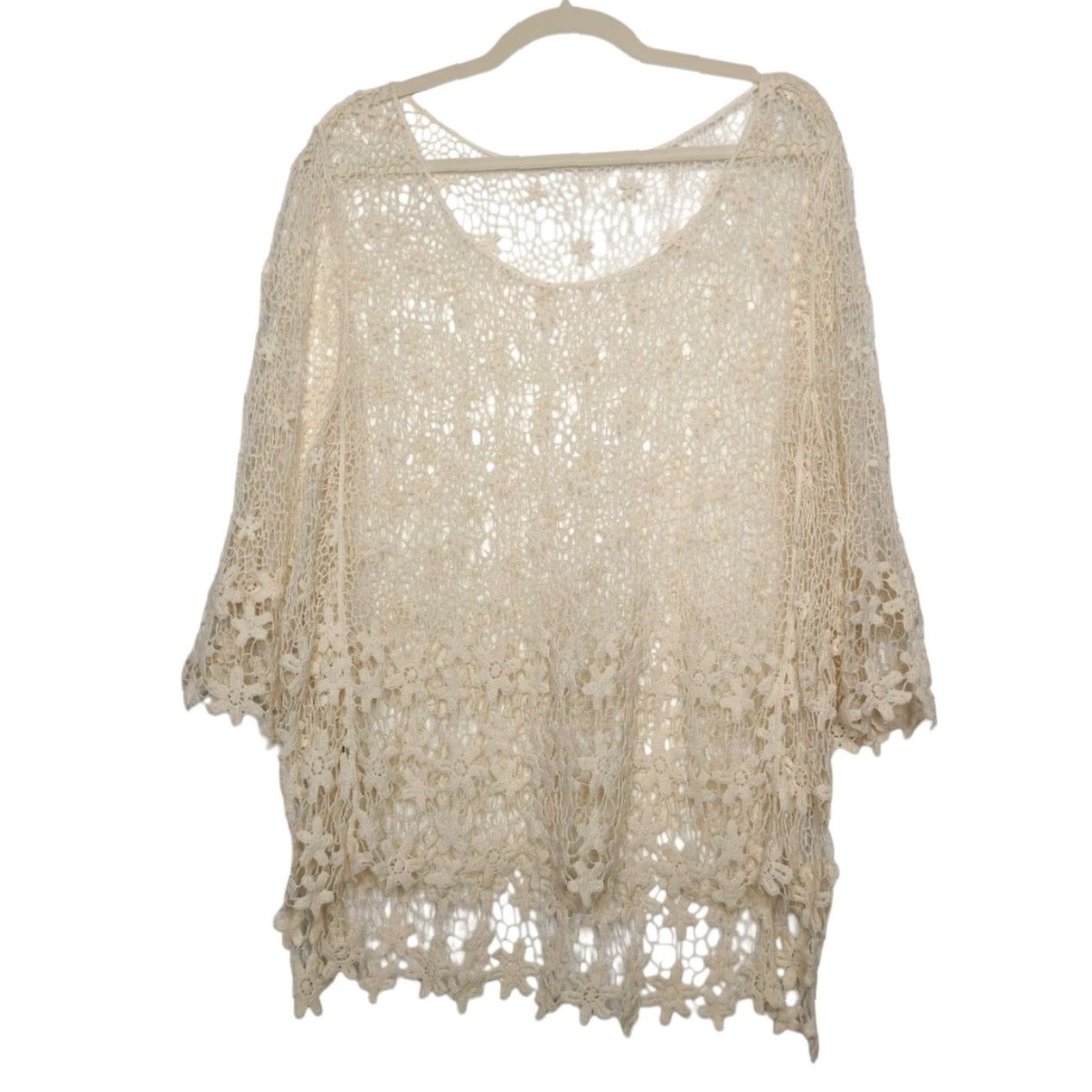 Vintage VINTAGE Floral Lace Boho Fairy Whimsy Oversized Flowy Poncho Style Top Size M / US 6-8 / IT 42-44 - 2 Thumbnail
