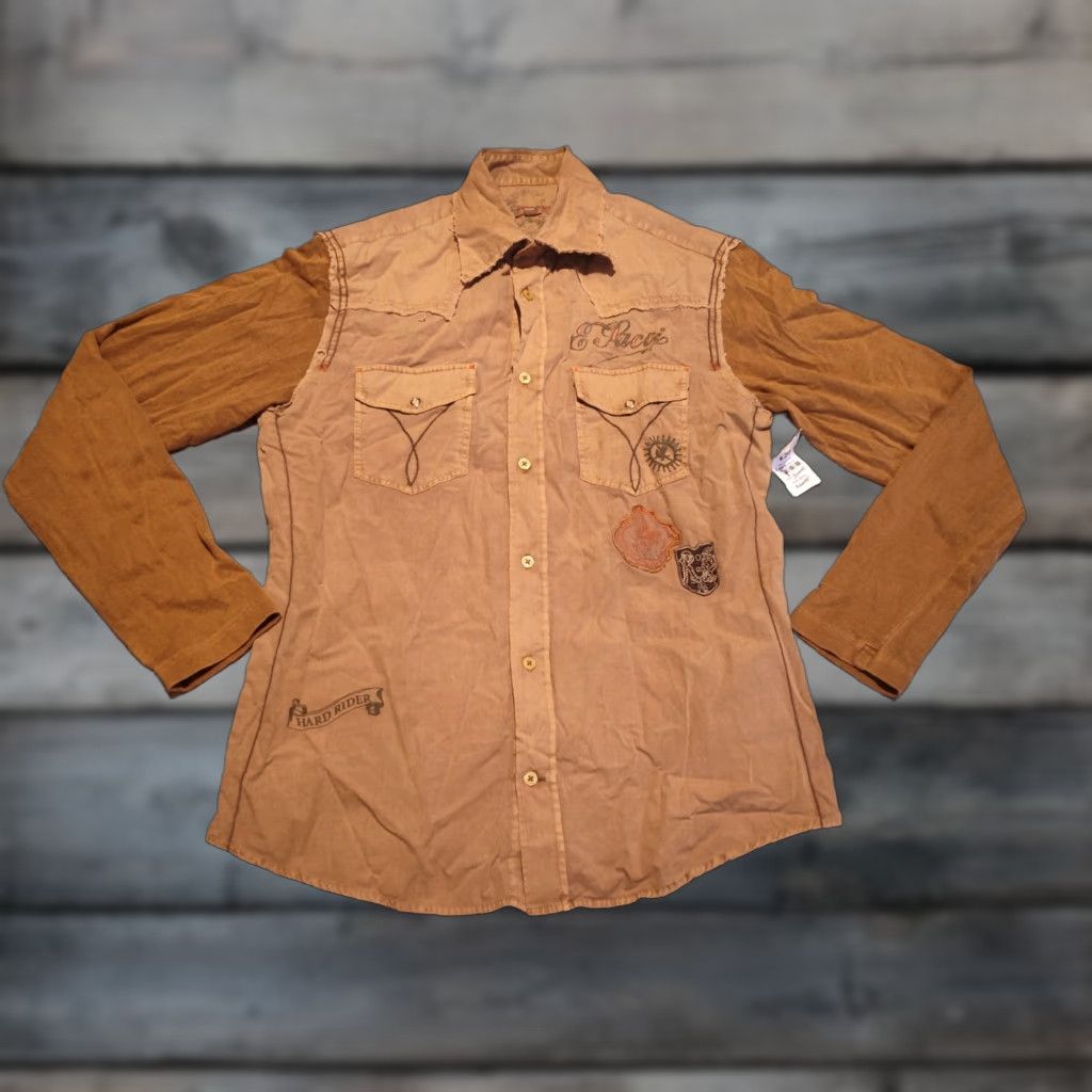 Vintage VINTAGE Emilio Sacci Men's Button-Up Shirt Long Sleeve Casual Retro Patchwork Beige M Size US M / EU 48-50 / 2 - 1 Thumbnail