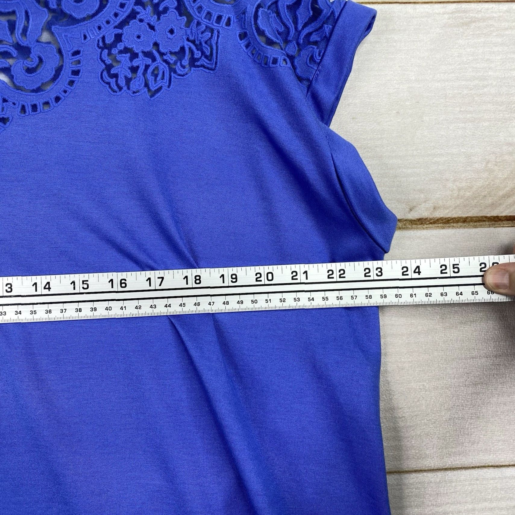Vintage Ava & Viv Top Womens 1X Blue Embroidered Burnout Cap Short Sleeve Boho Stretch Size XL / US 12-14 / IT 48-50 - 7 Thumbnail