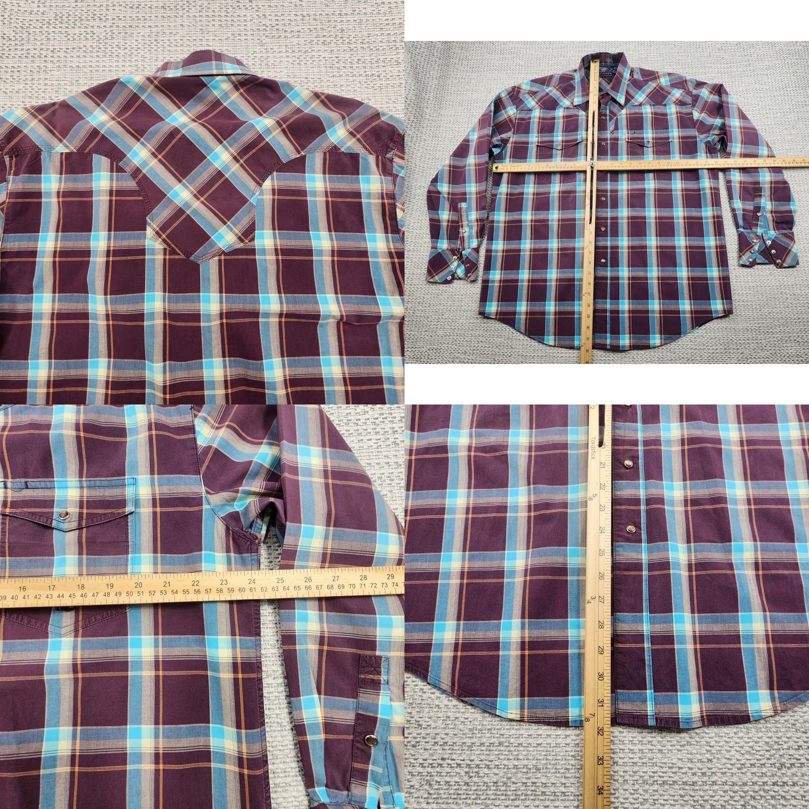 Roper Roper Shirt Mens Large Purple Blue Plaid Western Pearl Snap Rodeo Cowboy Shirt Size US L / EU 52-54 / 3 - 8 Thumbnail