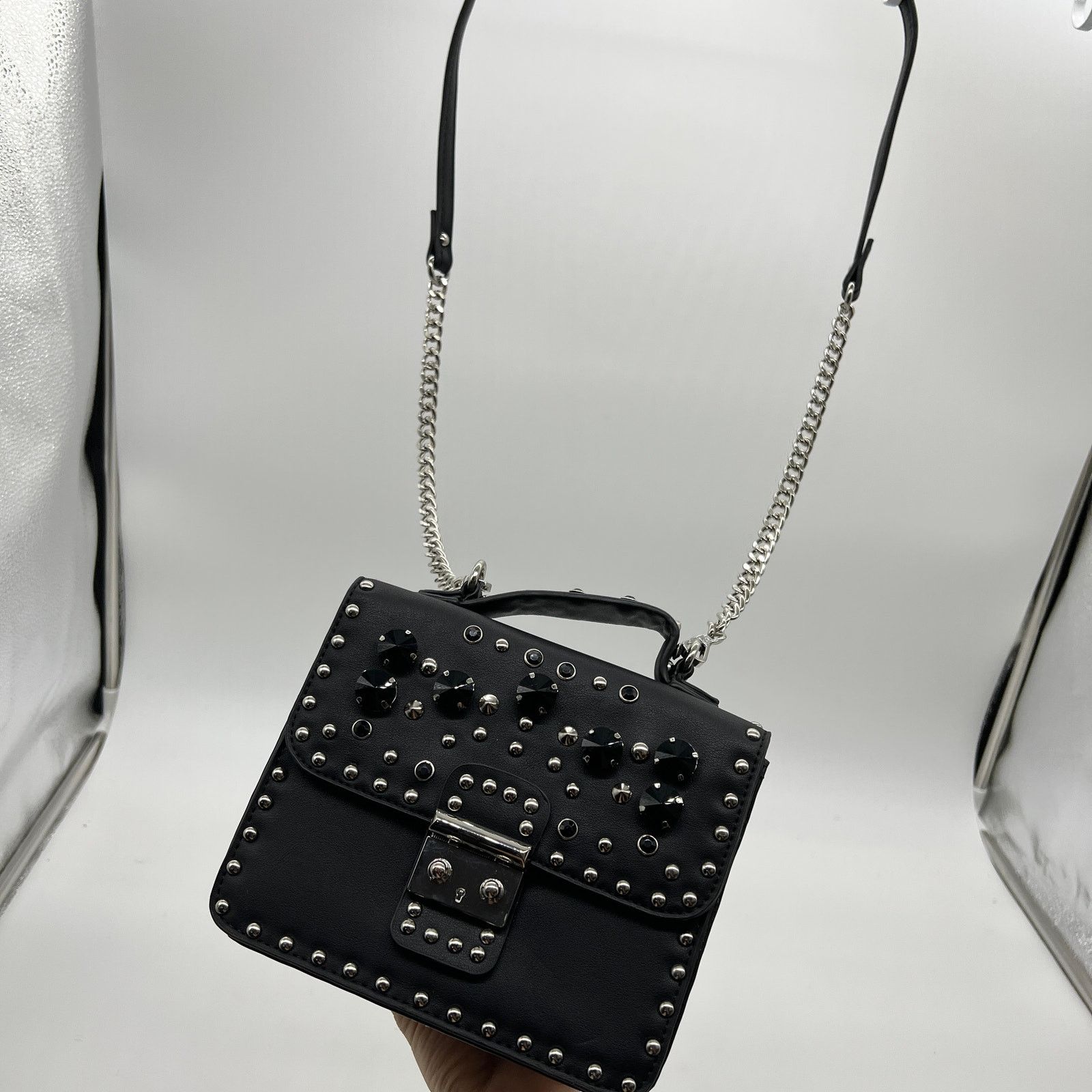 Other Womens Black Crossbody Bag Faux Leather with Chain Strap Size ONE SIZE - 6 Thumbnail