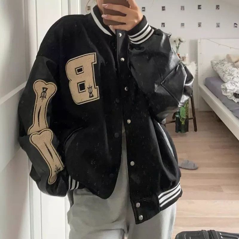 Japanese Brand Skeleton Patchwork Graphic Embroidered Varsity Jacket y2k Size US L / EU 52-54 / 3 - 4 Thumbnail
