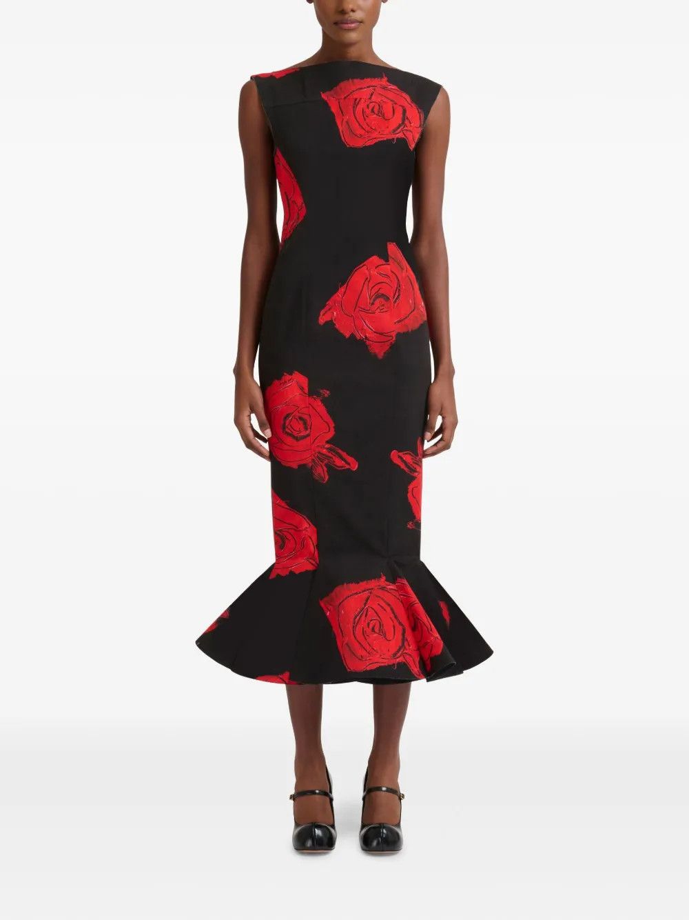 Marni o1w1db10426 Rose-Print Mermaid Dress in Black Size L / US 10 / IT 46 - 2 Thumbnail