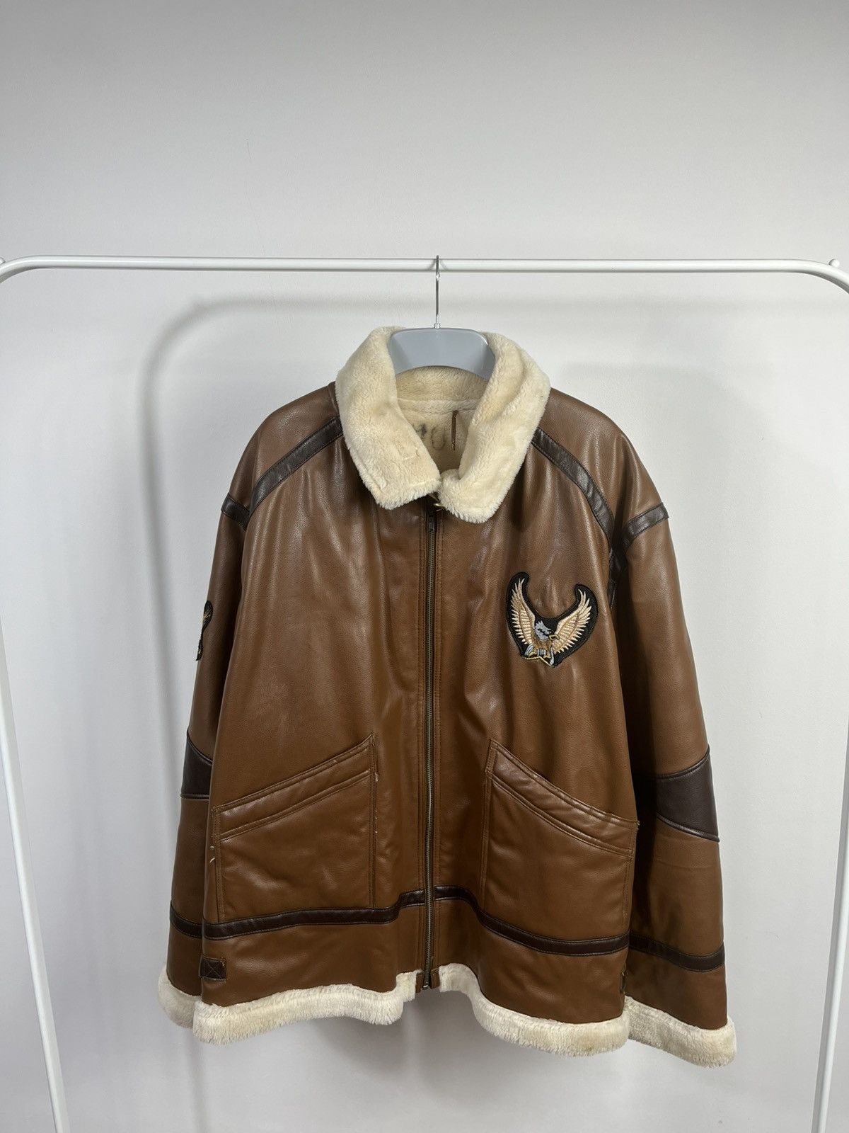 Leather × Vintage Vintage Shearling Aviator Jacket Brown Leather Lined YKK Zip Size US XXL / EU 58 / 5 - 3 Thumbnail