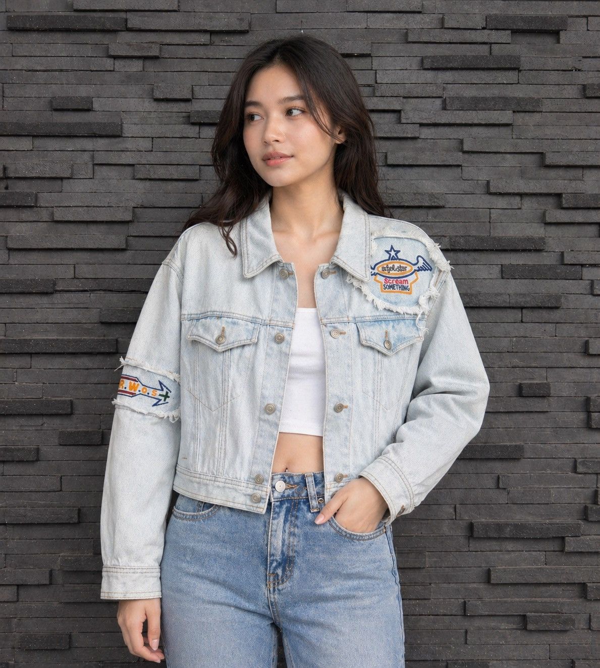 Edwin VTG Something Edwin Denim Jacket Cropped Embroidery Patch Size M / US 6-8 / IT 42-44 - 2 Thumbnail
