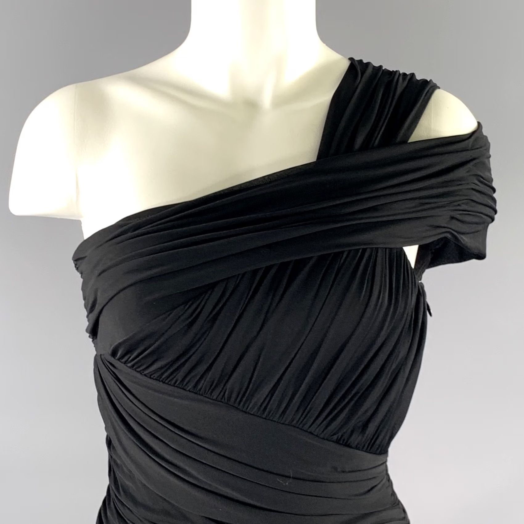 Halston HALSTON HERITAGE One Shoulder Cocktail Dress S Black Acetate Blend Draped Women Size S / US 4 / IT 40 - 2 Thumbnail