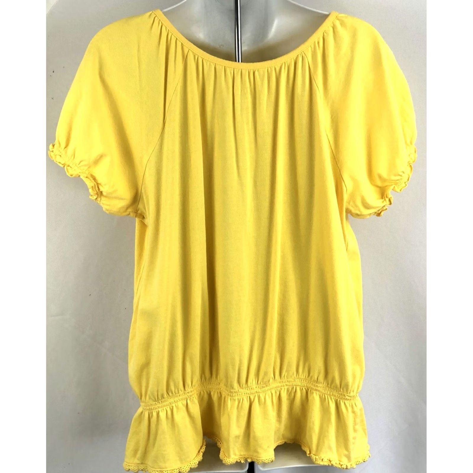 Vintage Lane Bryant Peasant Top 14/16w Yellow Embroidered Keyhole Ruffle ShortSleeve Blouse Women Plus Size 14/16w Yellow Bohemian Hippe Size XL / US 12-14 / IT 48-50 - 3 Thumbnail