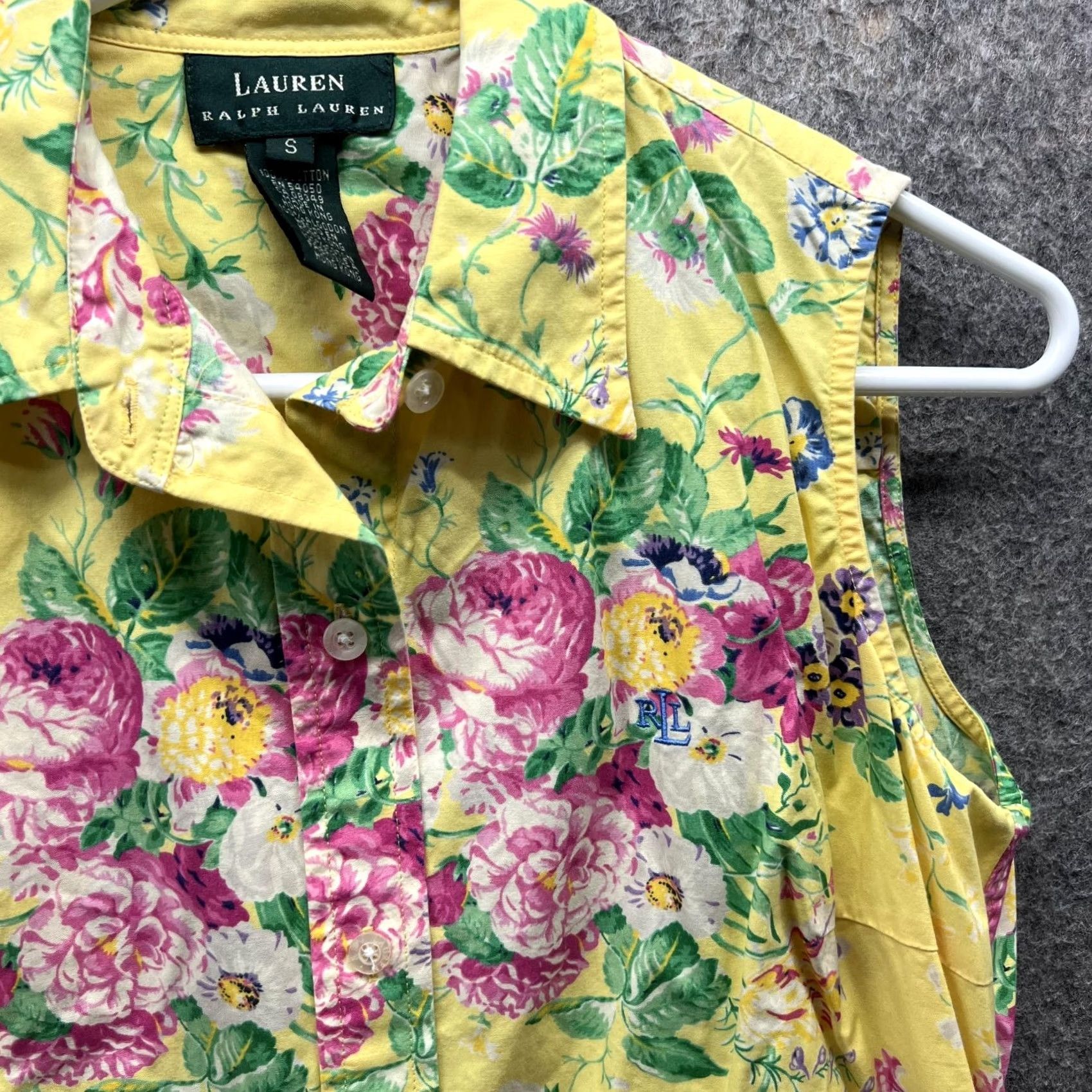 Ralph Lauren VINTAGE Lauren Ralph Lauren Shirt Women Small Floral Yellow Casual Button Down Sleeveless Size S / US 4 / IT 40 - 4 Thumbnail