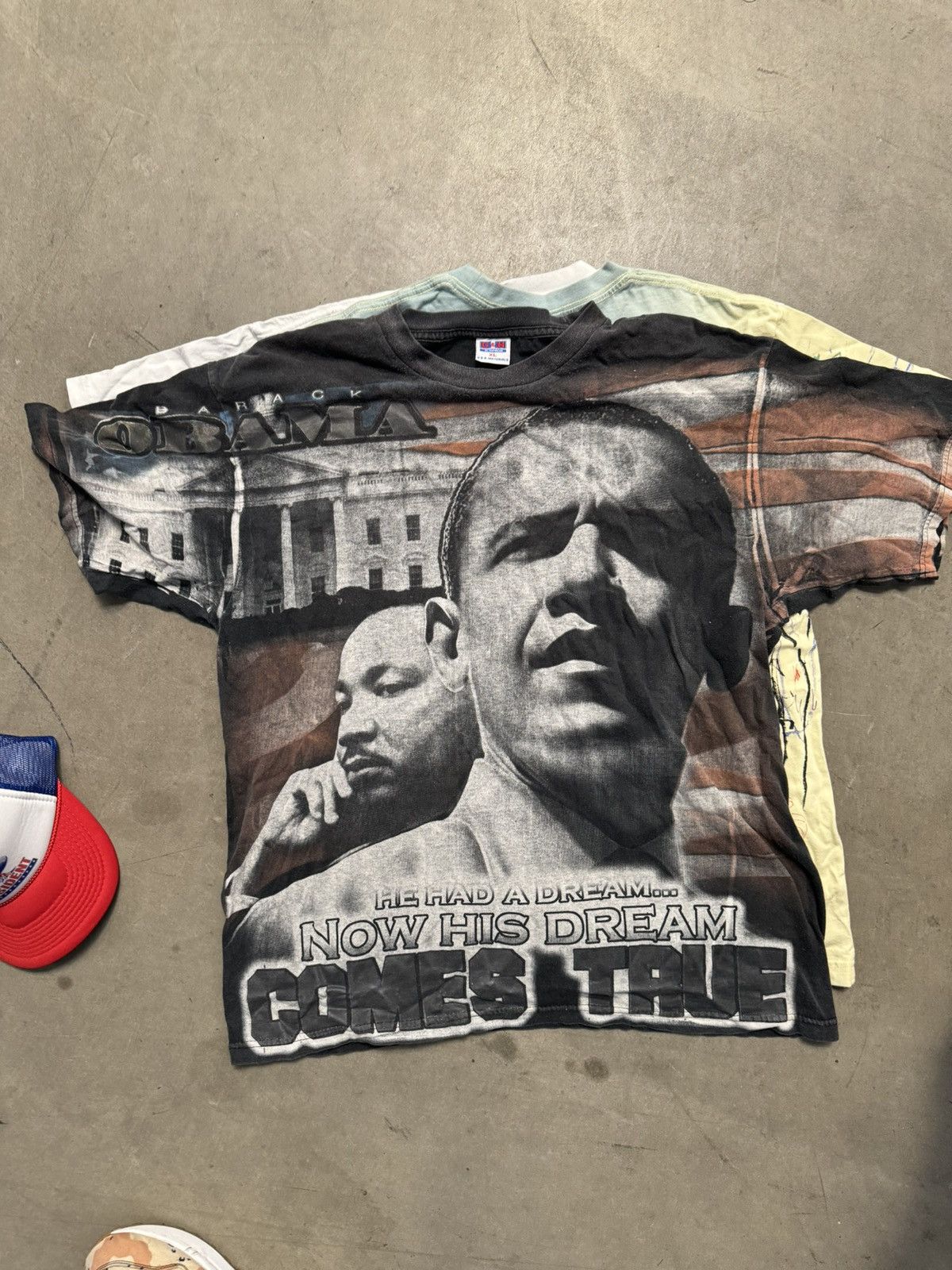 image of Obama Mlk T-Shirt Near Vintage Aop Black Rap Tee Xl, Men's