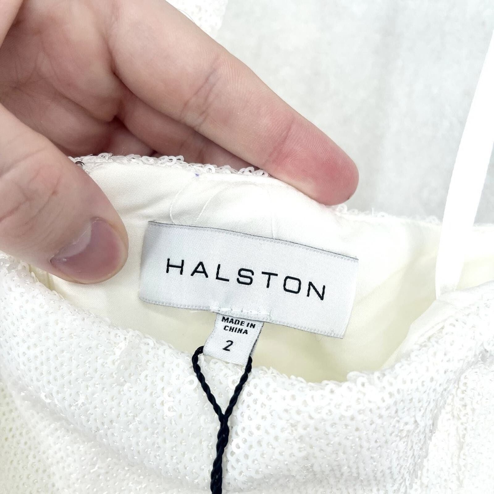 Halston Heritage Halston 2 Mini White Halter Cross Front Diletta Sequin NEW Size XS / US 0-2 / IT 36-38 - 3 Thumbnail