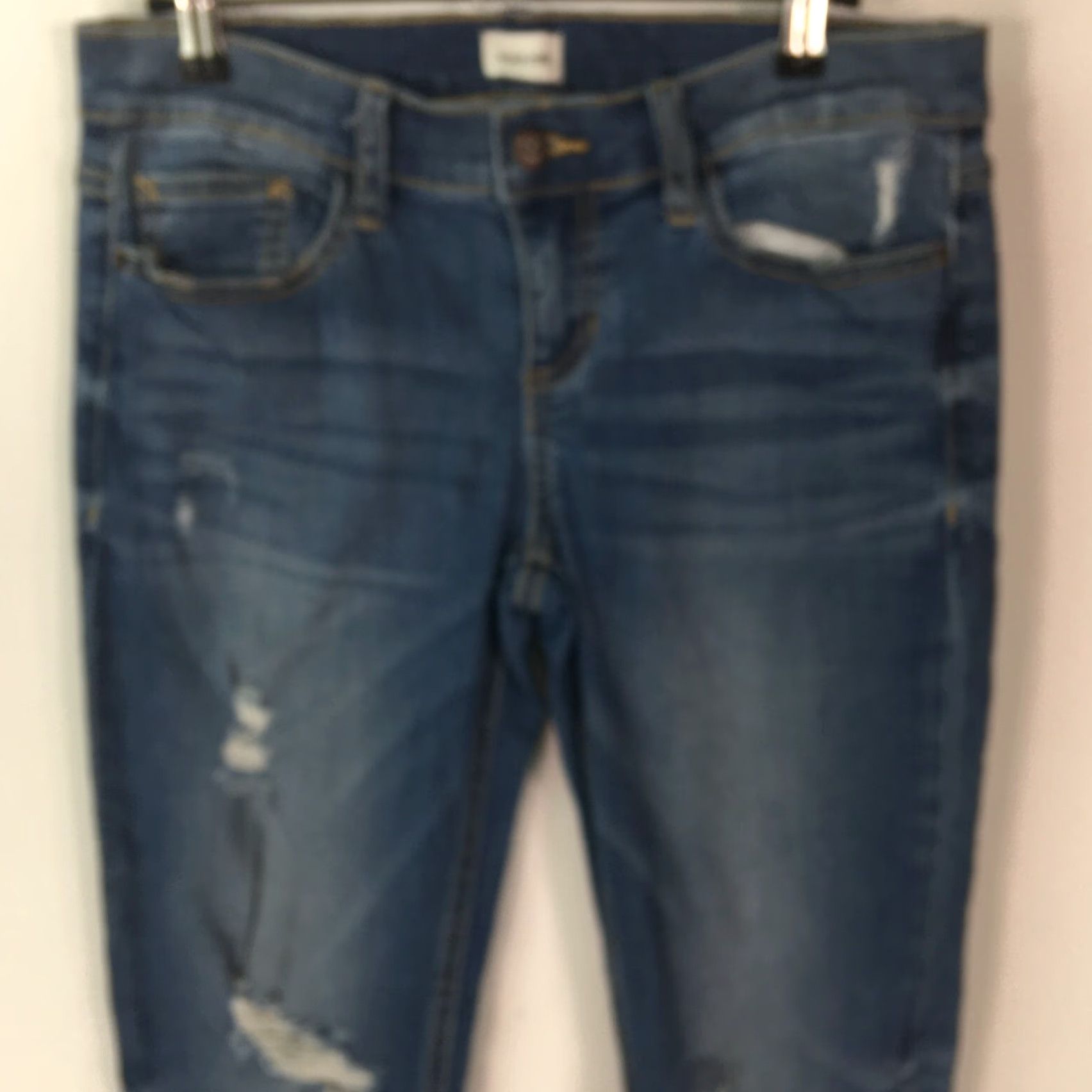 Vintage Sneak Peek Jeans Distressed Ultra Low Rise Skinny Denim Jeans Women 30x28 Blue 7 5-Pocket Zipper Button Regular Fit Size 28" / US 6 / IT 42 - 2 Thumbnail