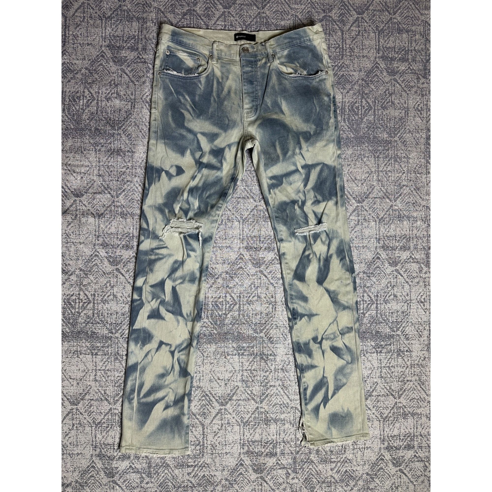 Purple Brand Purple Brand P001 Blue Split Distressed Hem Fatigue Marble J Size US 36 / EU 52 - 1 Thumbnail