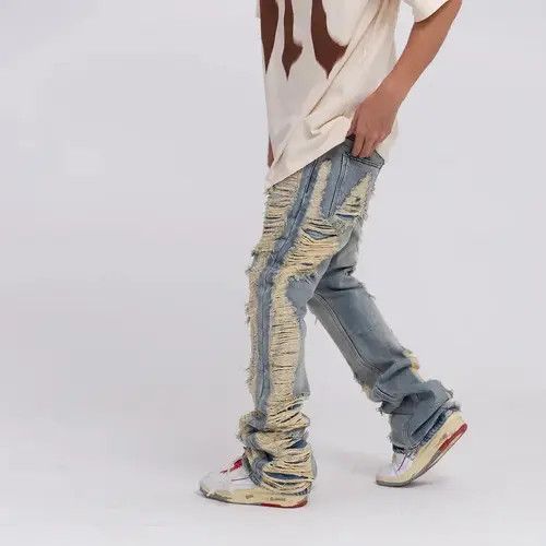 Jean Tamaki x Kaori Ripped frayed hole blue washed baggy jeans Size US 32 / EU 48 - 2 Thumbnail