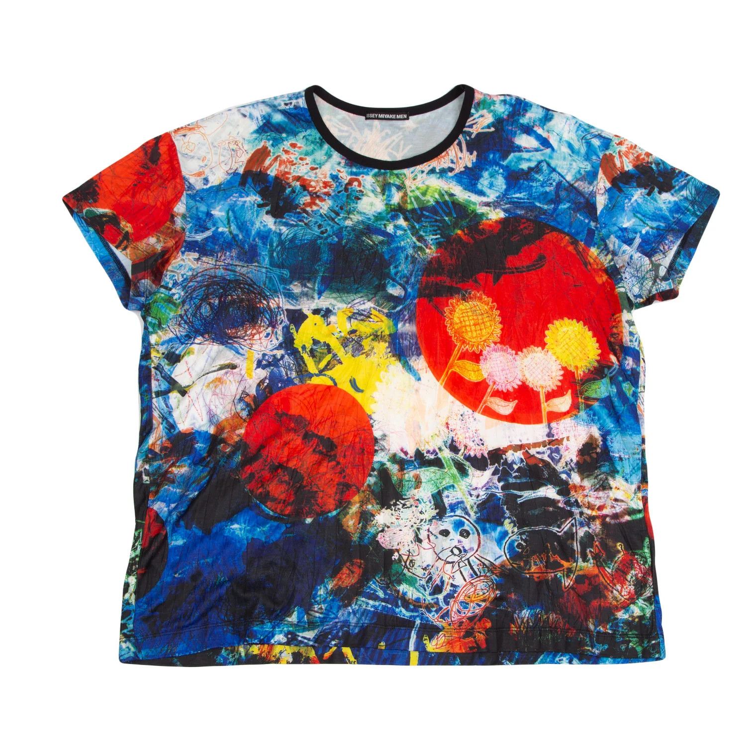 Issey Miyake Graphic Print Pleats T-Shirt in Blue Multi Color Size US M / EU 48-50 / 2 - 1 Thumbnail