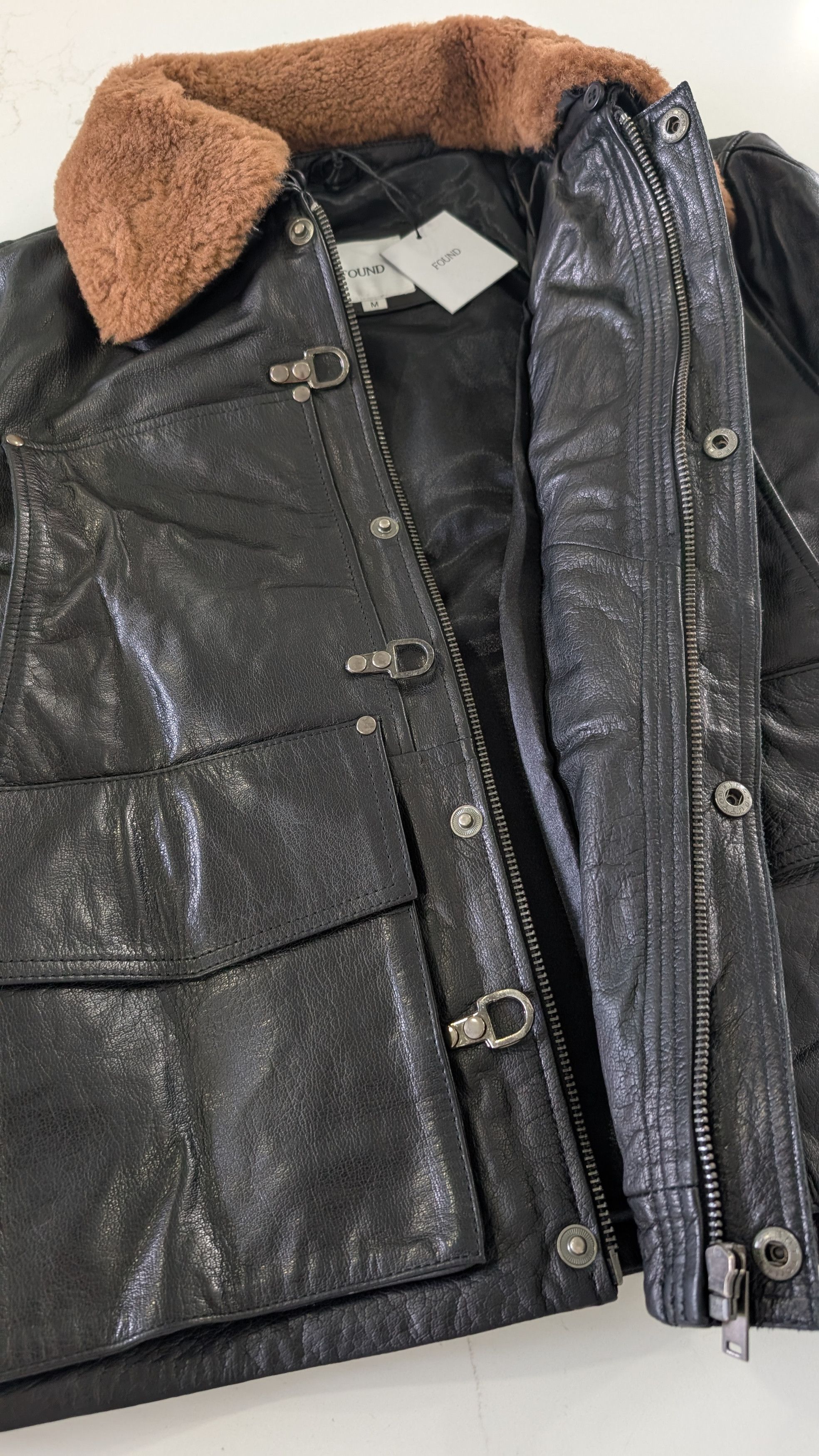Other FOUND Men’s Leather Fireman Jacket Utility Coat Size US M / EU 48-50 / 2 - 10 Thumbnail