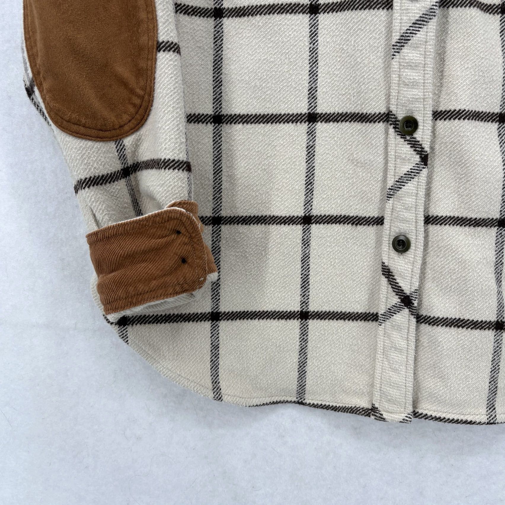 Faherty Faherty Shirt Womens S Beige Windowpane Plaid Flannel Button-Up Elbow Patch Corduroy Knit Stretch Casual Fall Winter Vintage: No (omit) Size S / US 4 / IT 40 - 4 Thumbnail
