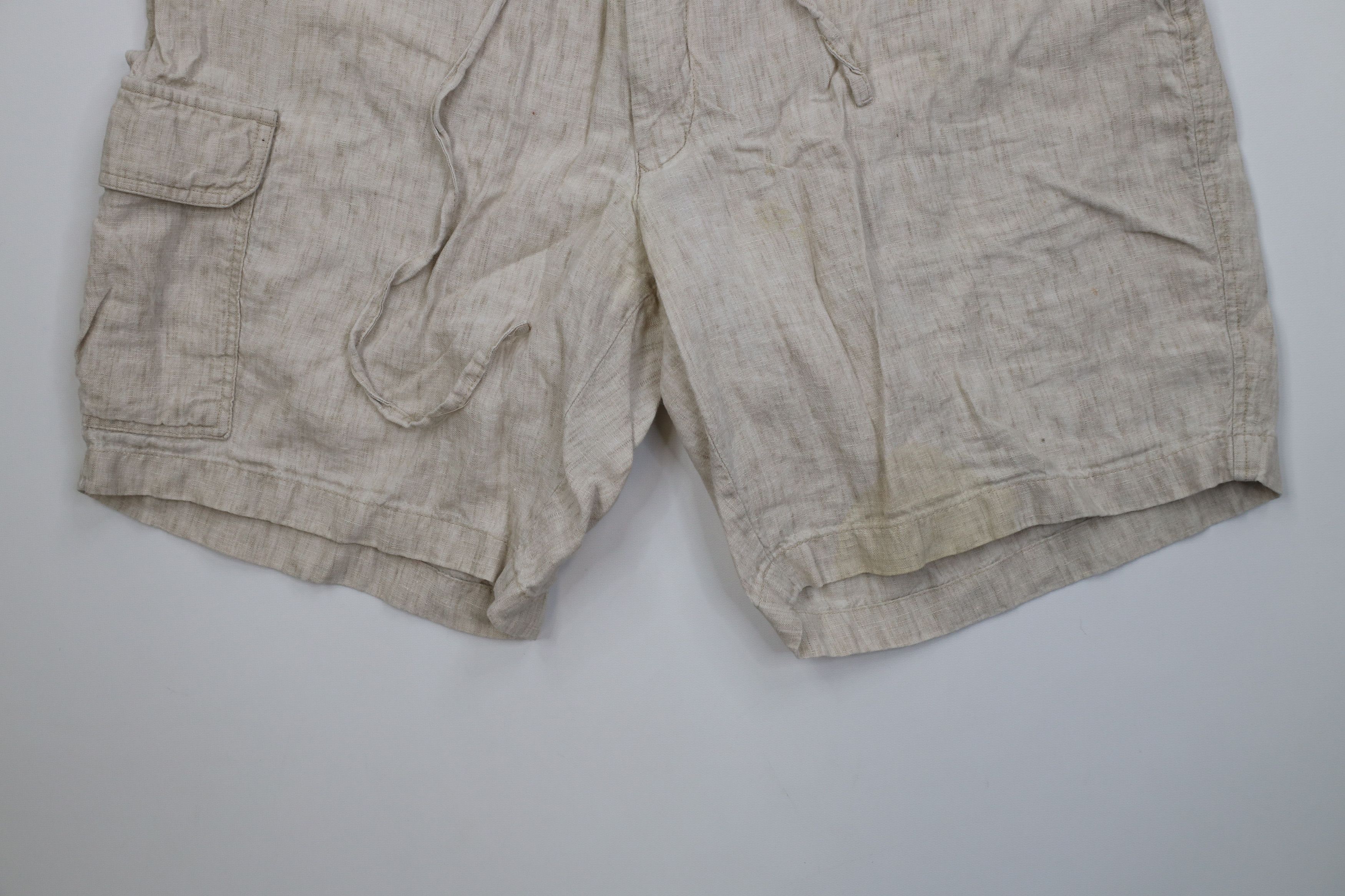 Vintage Vintage 90s Streetwear Linen Cargo Shorts Oatmeal Brown Size US 34 / EU 50 - 4 Thumbnail
