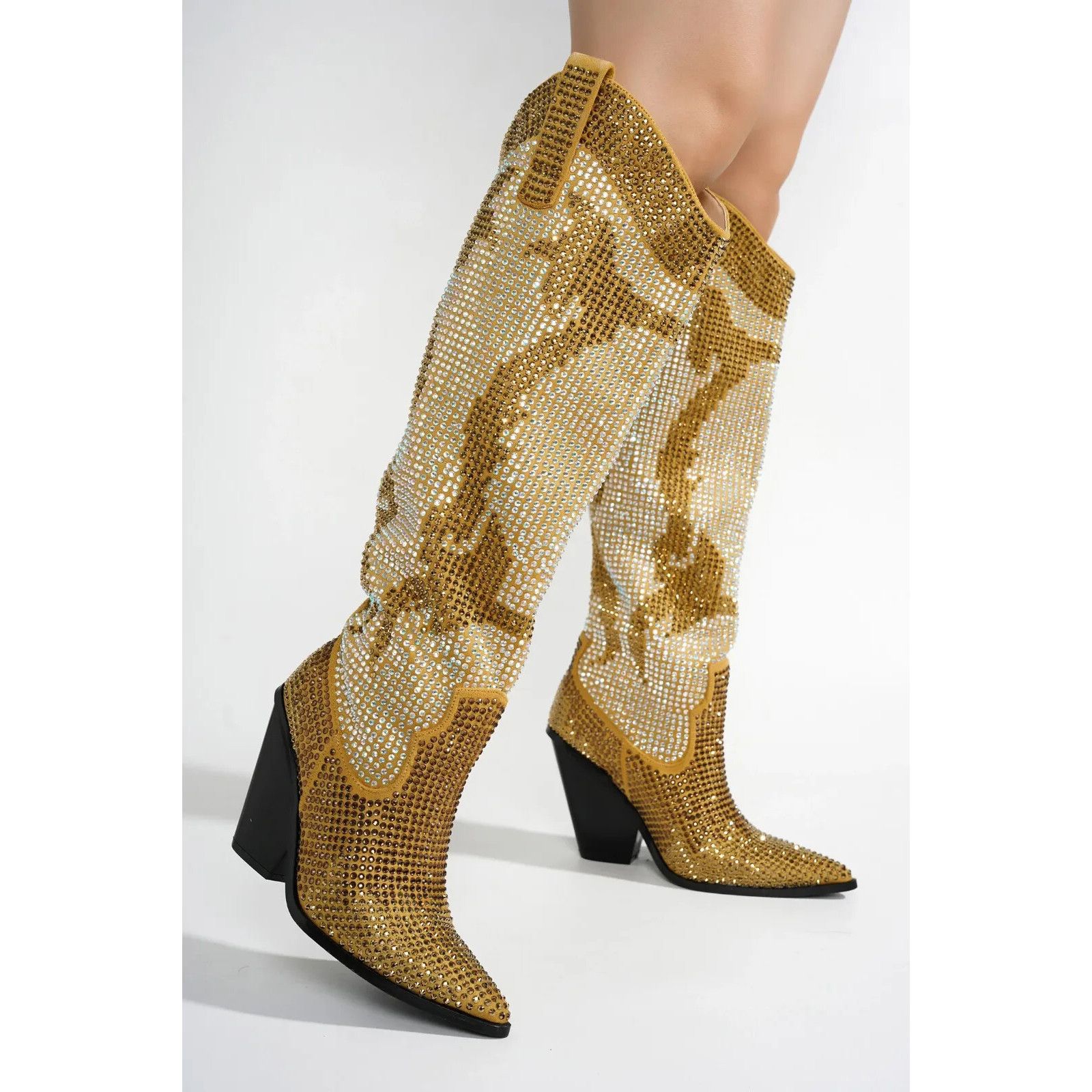 Other Gold Dust Cowgirl Country Western Glamour Rhinestones Boots Size US 8.5 / IT 38.5 - 2 Thumbnail