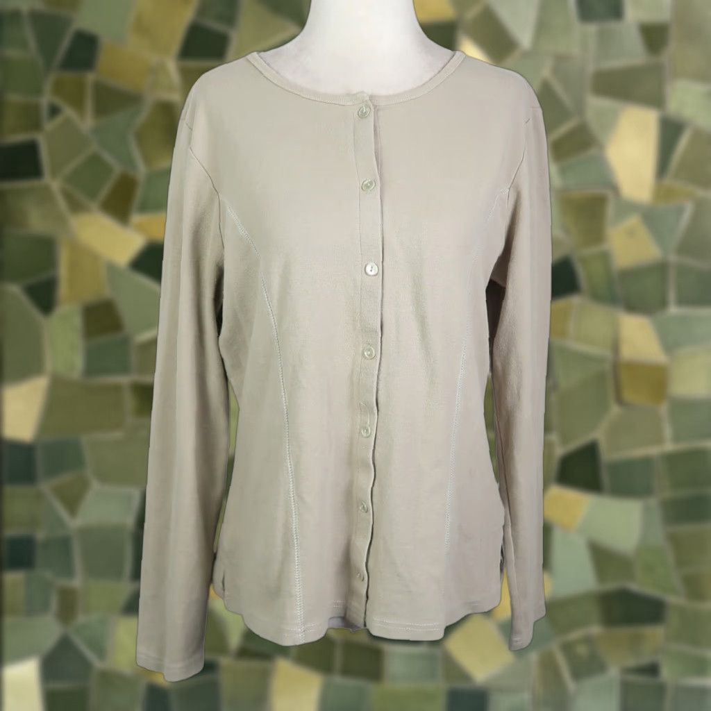 Eddie Bauer VINTAGE Eddie Bauer Cardigan Women L Cotton Button Front Tan 90s Sweater Casual Long Sleeve 90s Theme Size L / US 10 / IT 46 - 1 Thumbnail