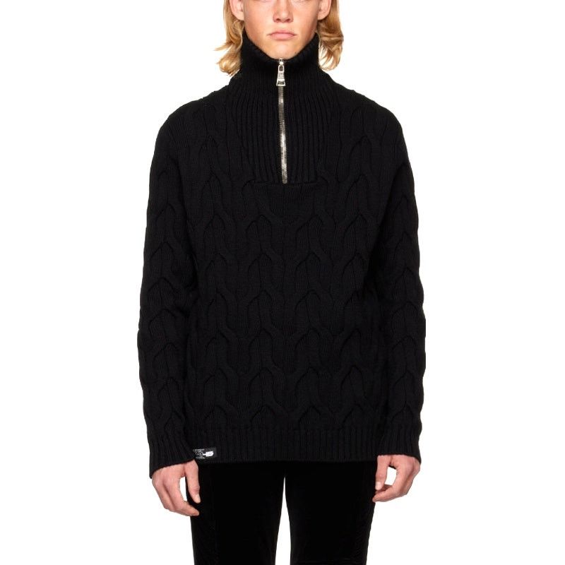 Balmain BALMAIN Men's Black Half Zip Cable Knit Pullover Sweater L Size US L / EU 52-54 / 3 - 1 Thumbnail