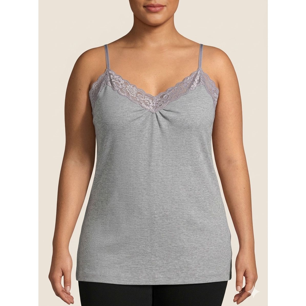 Worthington Worthington Woman 1X Gray Ribbed Lace Trim Cami Plus Size Size XXL / US 16-18 / IT 52-54 - 1 Thumbnail