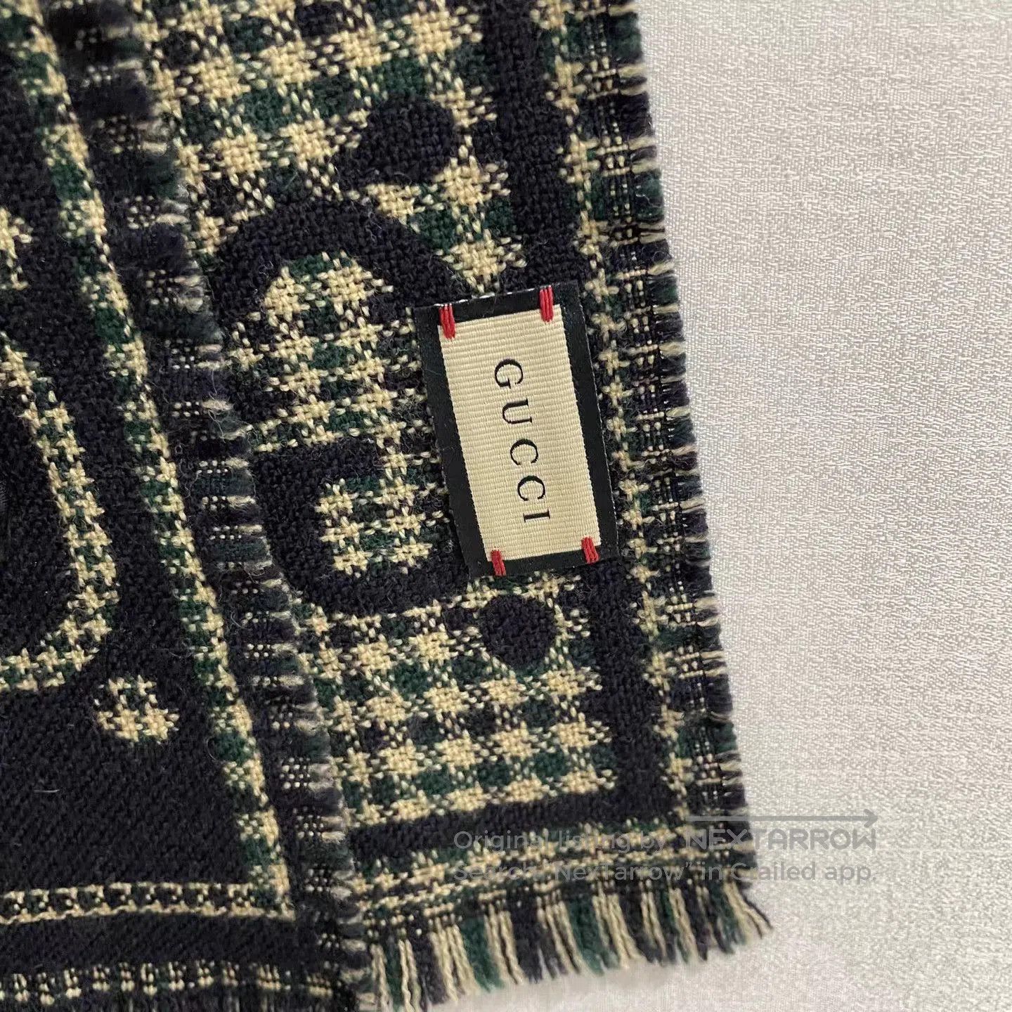 Gucci Black Patterned Fringed Scarf. Size ONE SIZE - 2 Thumbnail