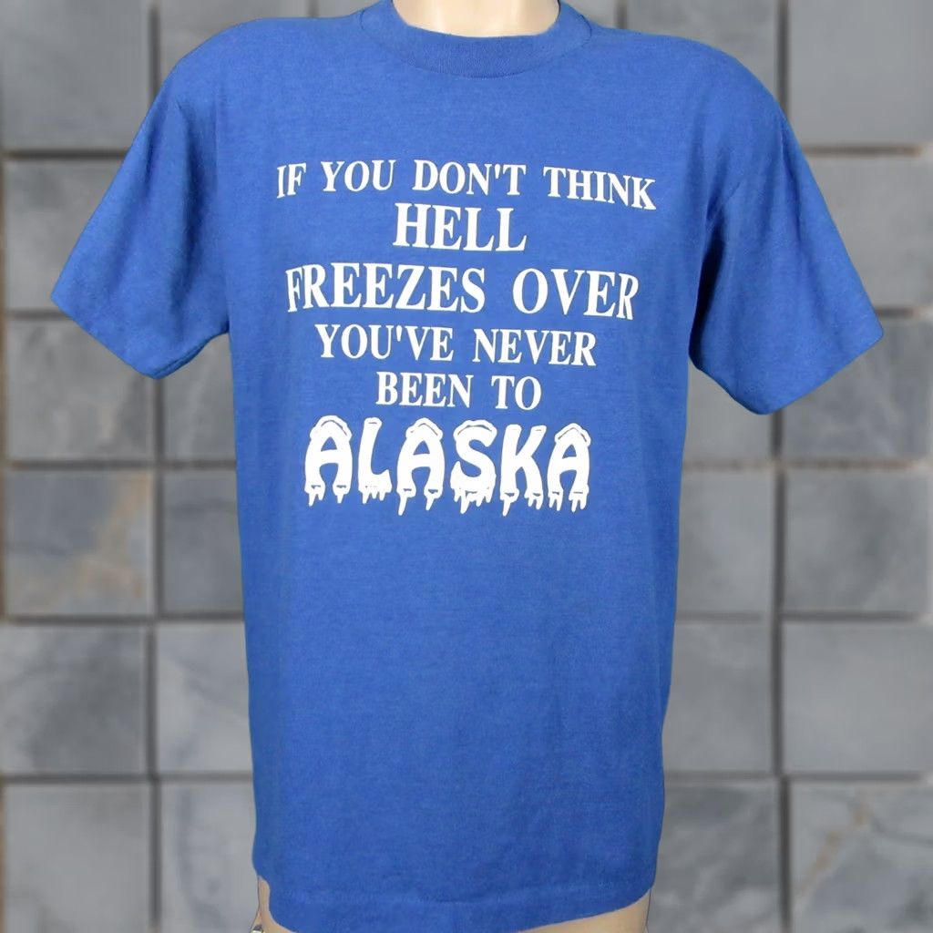 Vintage VINTAGE 80s YOU’VE NEVER BEEN TO ALASKA - HELL FREEZES OVER T-Shirt M single stitch Men Size US M / EU 48-50 / 2 - 1 Thumbnail