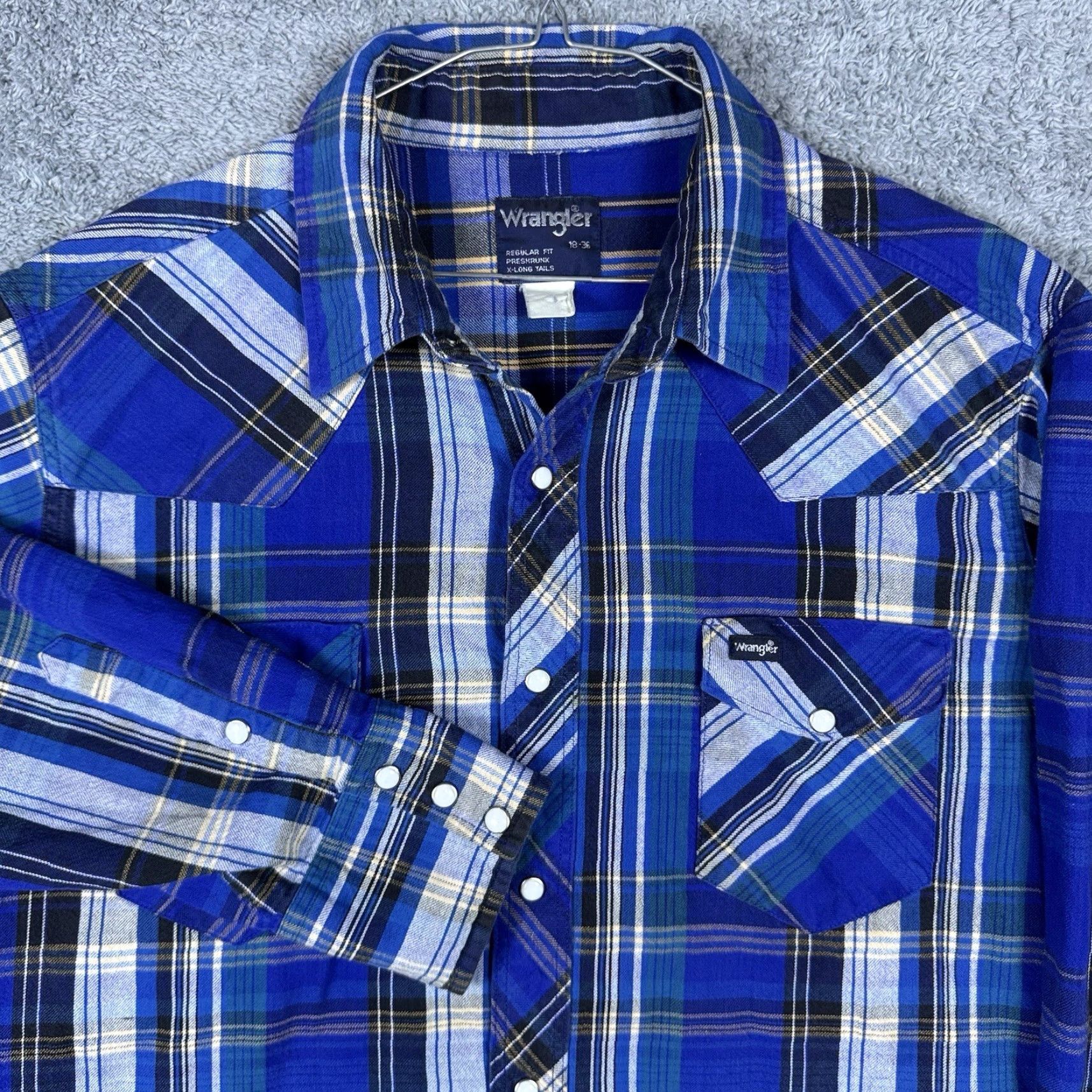 Wrangler VINTAGE Wrangler Pearl Snap Shirt Mens 2XL USA Heavy Flannel X-Long Tails Shirt Size US XXL / EU 58 / 5 - 2 Thumbnail