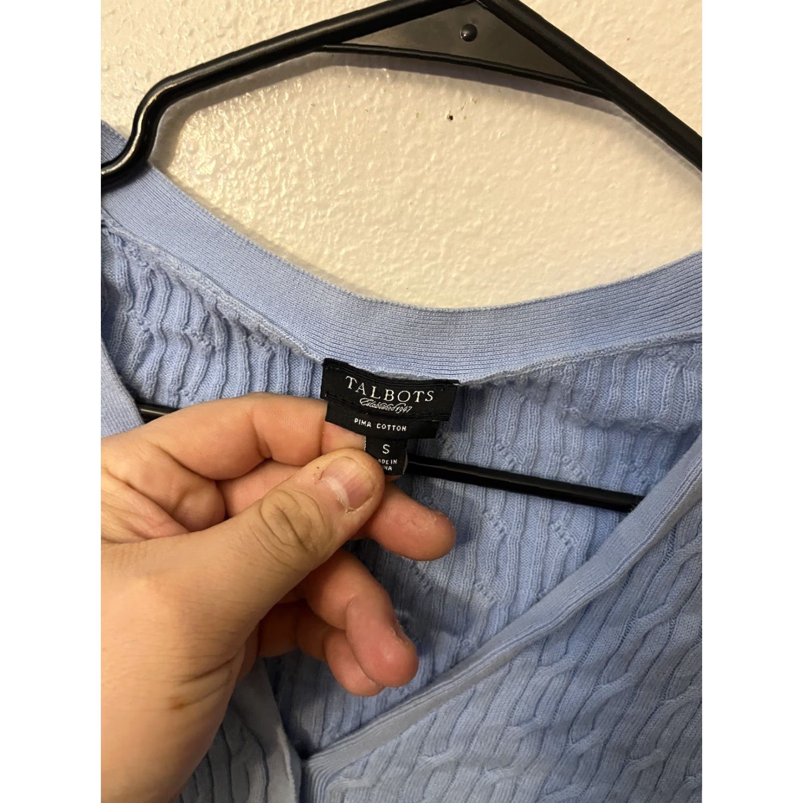 Talbots Talbots Cardigan V-Neck Short Sleeve Button Cable-Knit Pima Cotton Solid Blue Petite S Womens Size S / US 4 / IT 40 - 3 Thumbnail