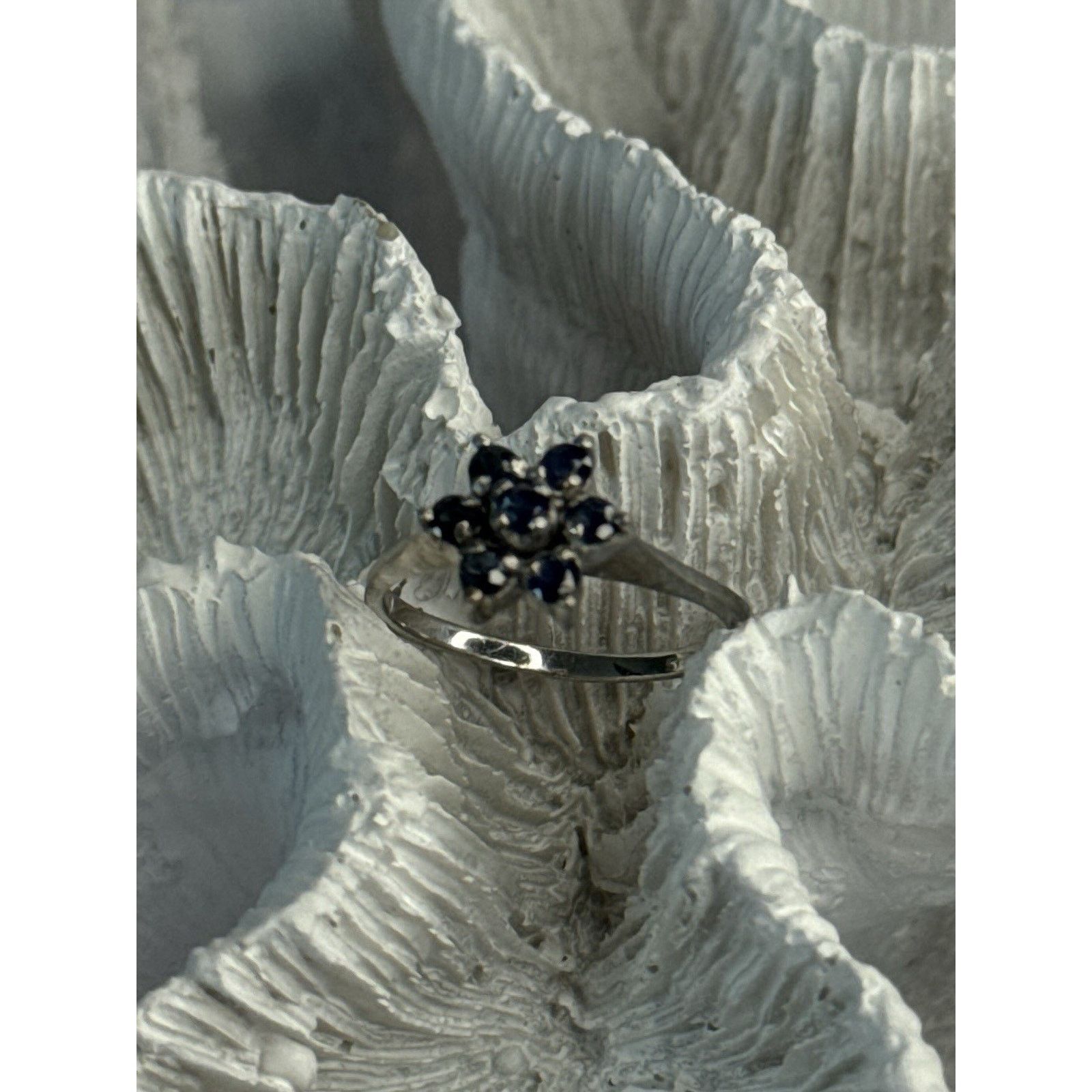 Jewelry 925 STERLING SILVER SAPPHIRE FLOWER RING SIZE 6 Size ONE SIZE - 3 Thumbnail