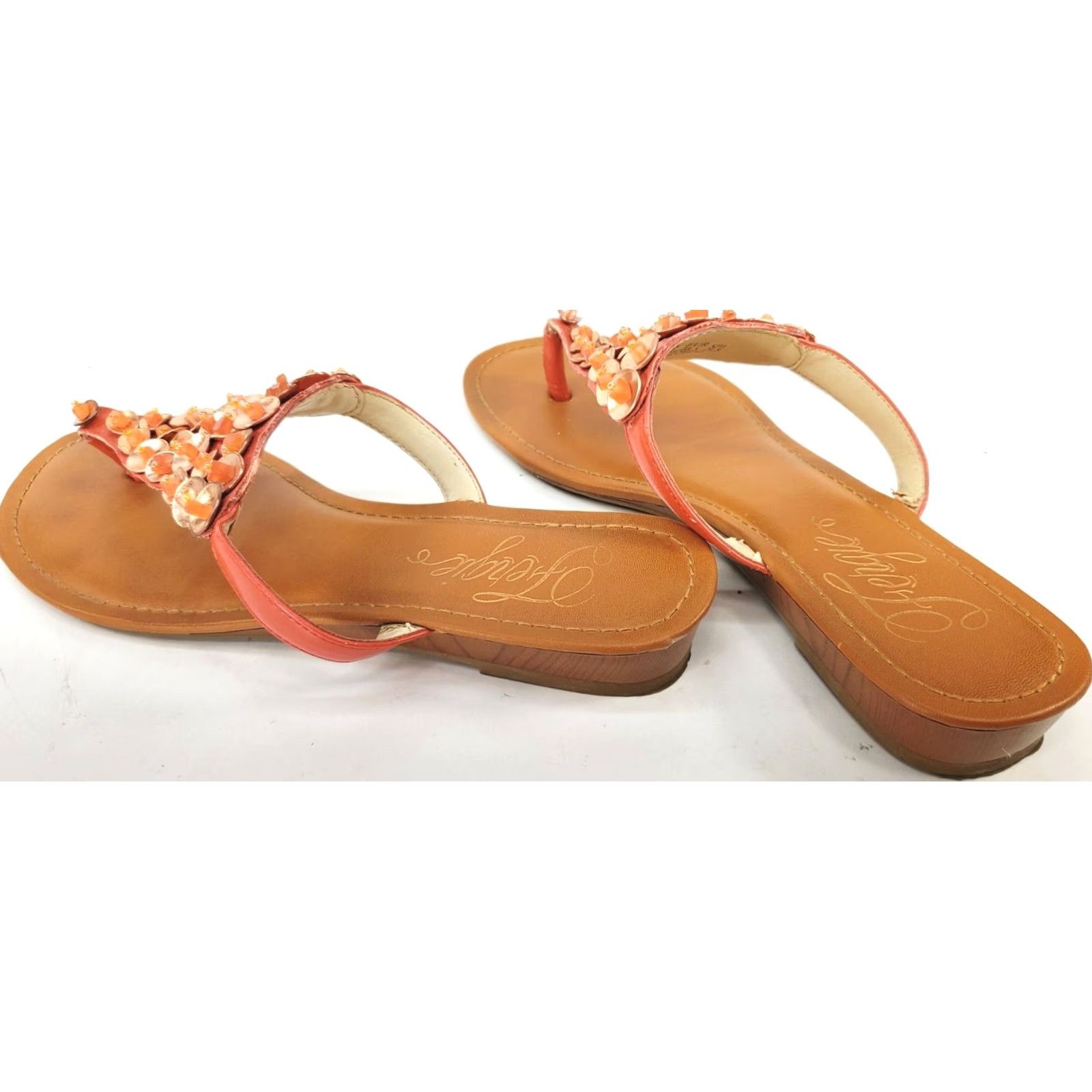 Vintage Fergie Tarca Women’s Thong Flat Sandals Size 7.5M Orange with Shell Bead Bling! Size US 6 / IT 36 - 5 Thumbnail