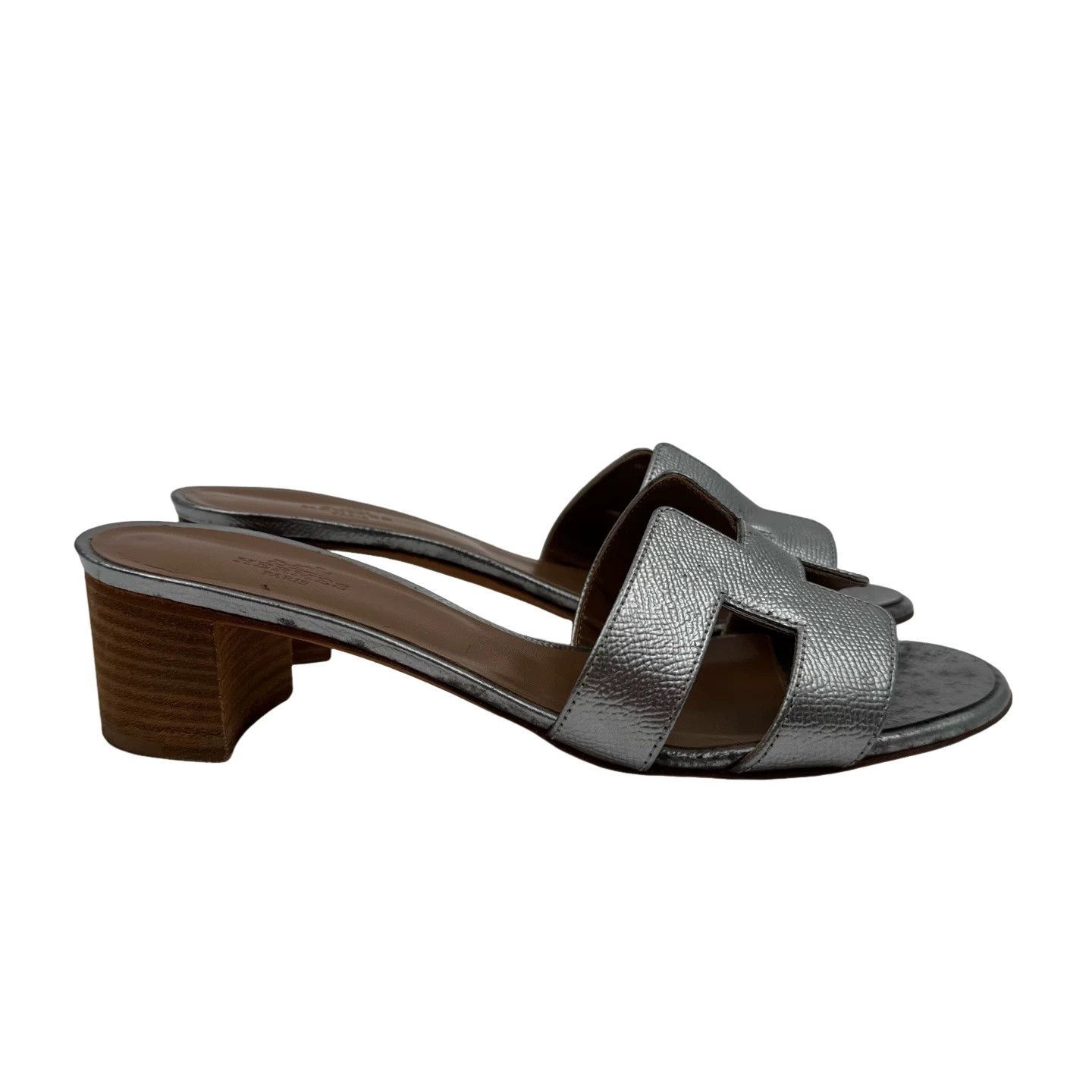 Hermes Hermès Silver Oasis Block Heel Sandals Size 38 Size US 7 / IT 37 - 1 Thumbnail
