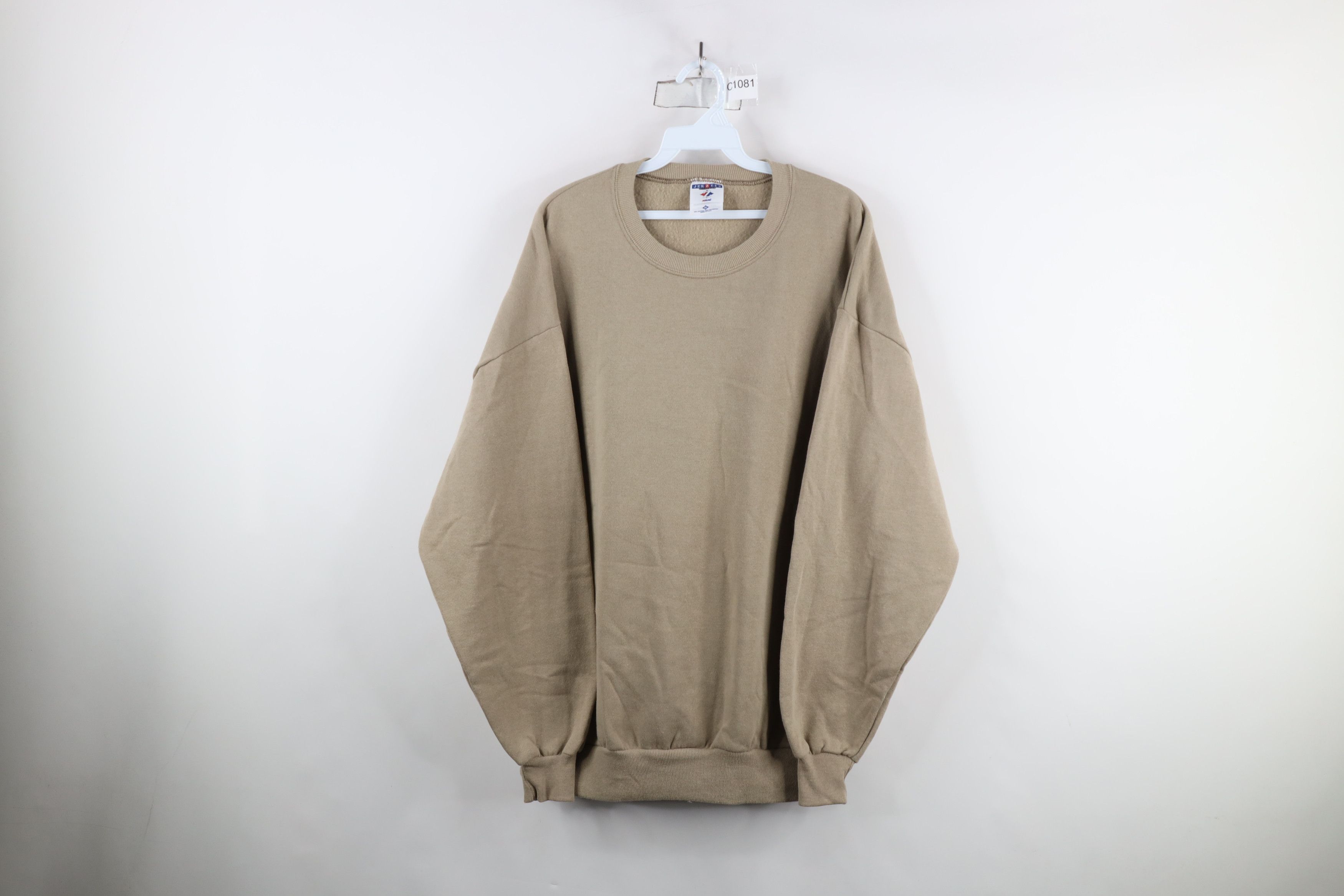 Vintage Vintage 90s Streetwear Crewneck Sweatshirt Beige Khaki USA Size US XL / EU 56 / 4 - 1 Thumbnail