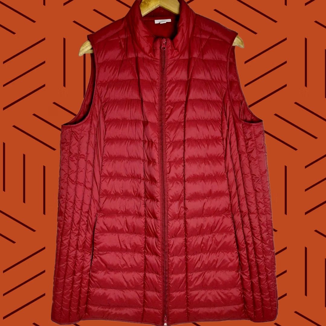 J. Jill J.Jill Down Puffer Vest Red Solid Nylon Women XL Vest Sleeveless Zip Lightweight Insulated Lined Casual Travel Winter Fall Basics Size XL / US 12-14 / IT 48-50 - 1 Thumbnail