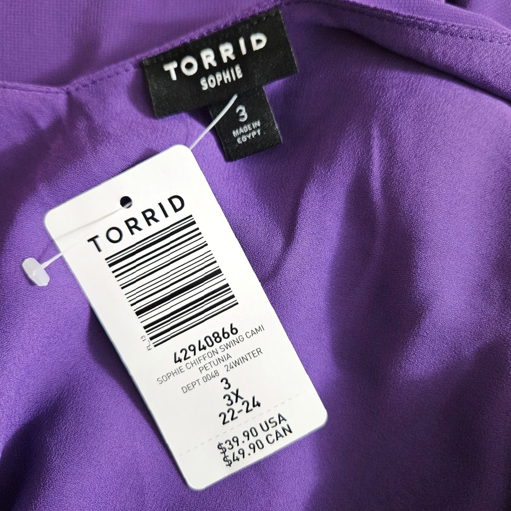 Torrid Torrid Womens Sophie Cami Sz 3 Solid Purple Adjustable Spaghetti Straps Tank Summer Size XXL / US 16-18 / IT 52-54 - 5 Thumbnail