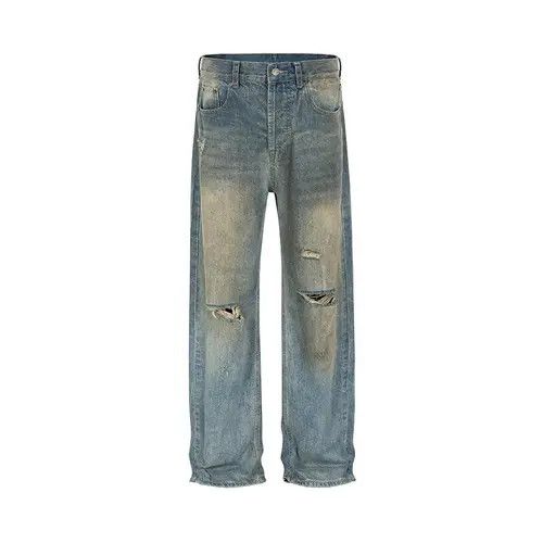 Japanese Brand Mud Dyed Hole Baggy Jeans Hombre Frayed Ripped Trousers y2k Size US 32 / EU 48 - 4 Thumbnail