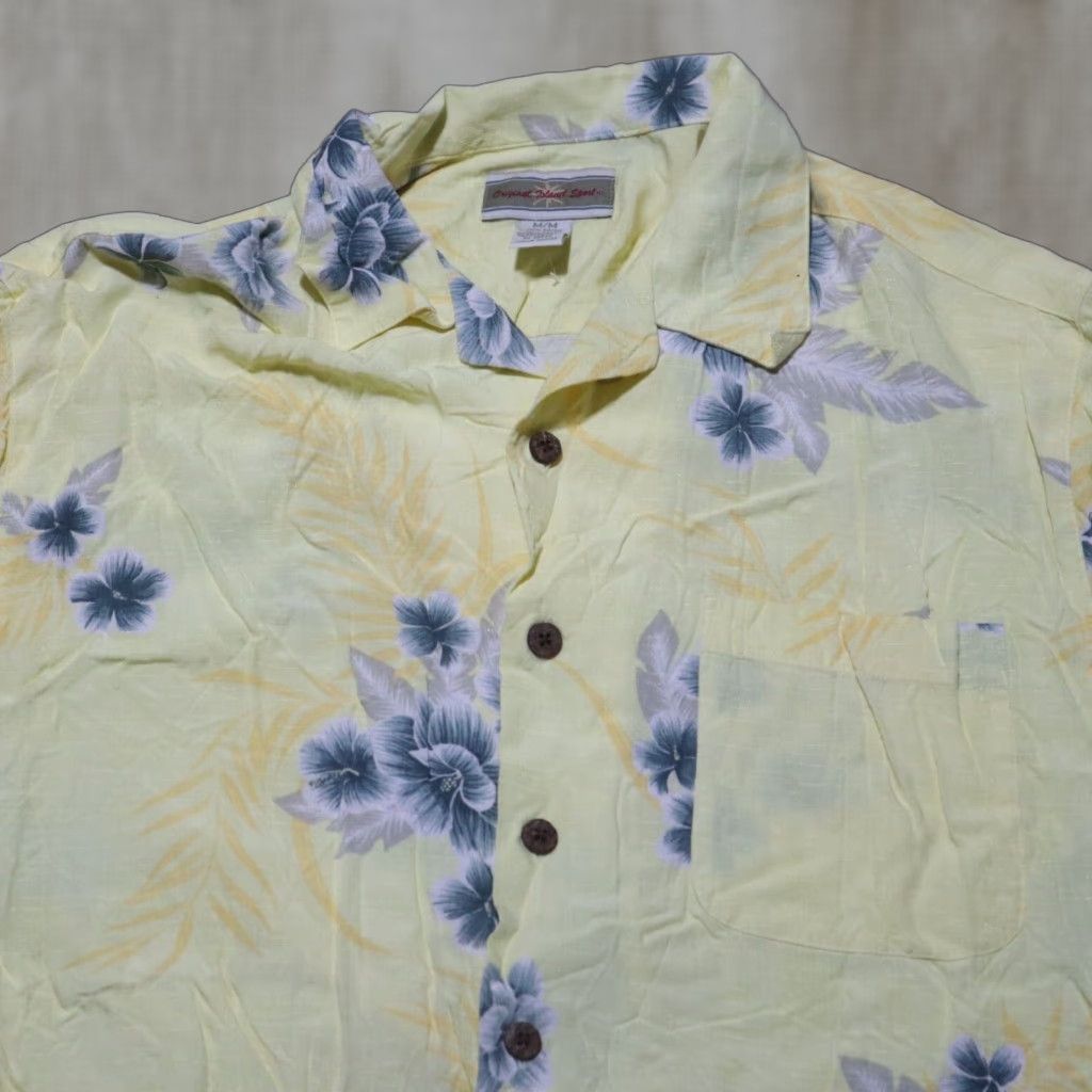 Vintage Original Island Sport Shirt Men M Medium Yellow Floral Hawaiian Button-Down Long Sleeve Size US M / EU 48-50 / 2 - 1 Thumbnail