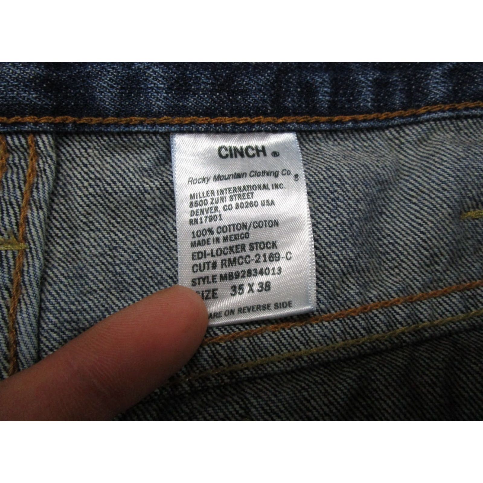 Denime Cinch Jeans Mens 35x38 Blue Medium Wash Straight Leg Stretch Denim Western Size US 35 - 4 Thumbnail