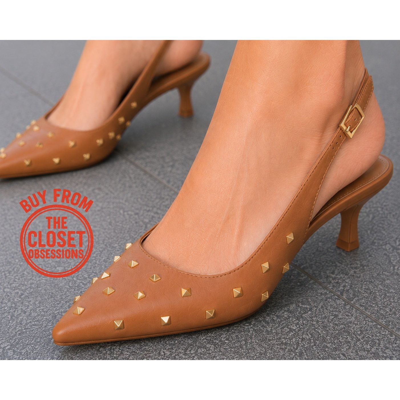Zara Mango Studded Pointed Toe Slingback Kitten Heels NWT Size US 9.5 / IT 39.5 - 1 Thumbnail
