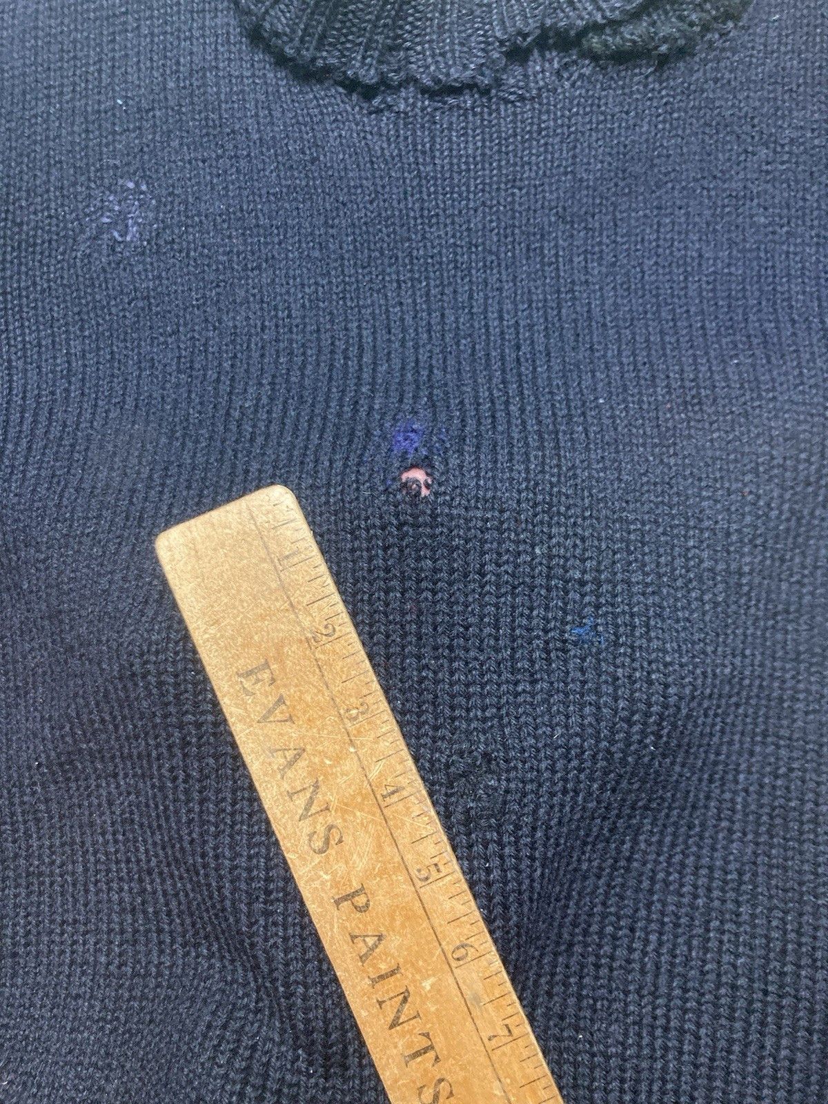 Vintage 1950s wool knit sweater navy blue distressed repaired medium Size US M / EU 48-50 / 2 - 5 Thumbnail